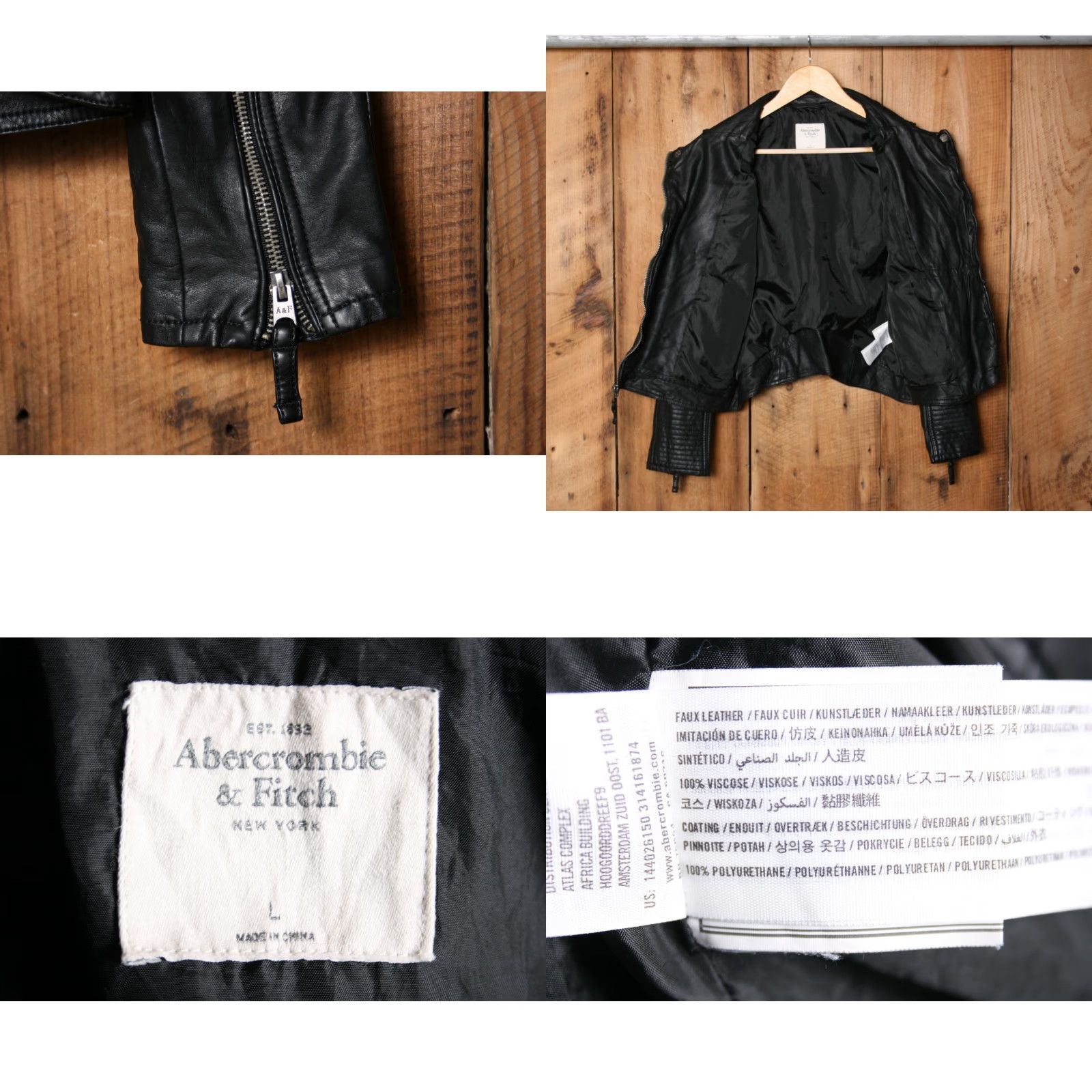 Abercrombie & Fitch Abercrombie & Fitch Black Faux Leather Moto Jacket Women's L Jacket Size L / US 10 / IT 46 - 8 Thumbnail