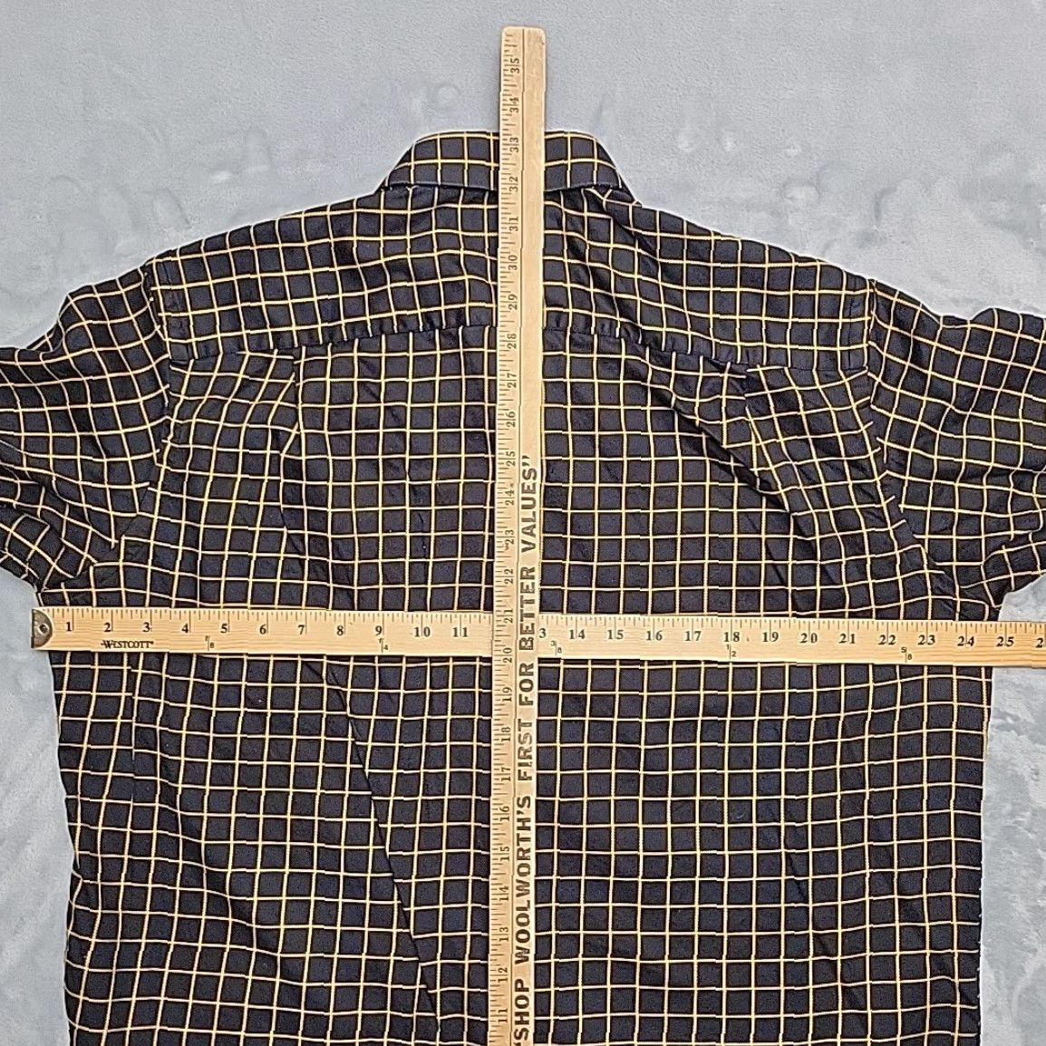 Vintage VINTAGE Paul Fredrick Shirt Mens 16.5 36 Black Gold Windowpane 100s 2 Ply Cotton Dress Size 46R - 6 Thumbnail