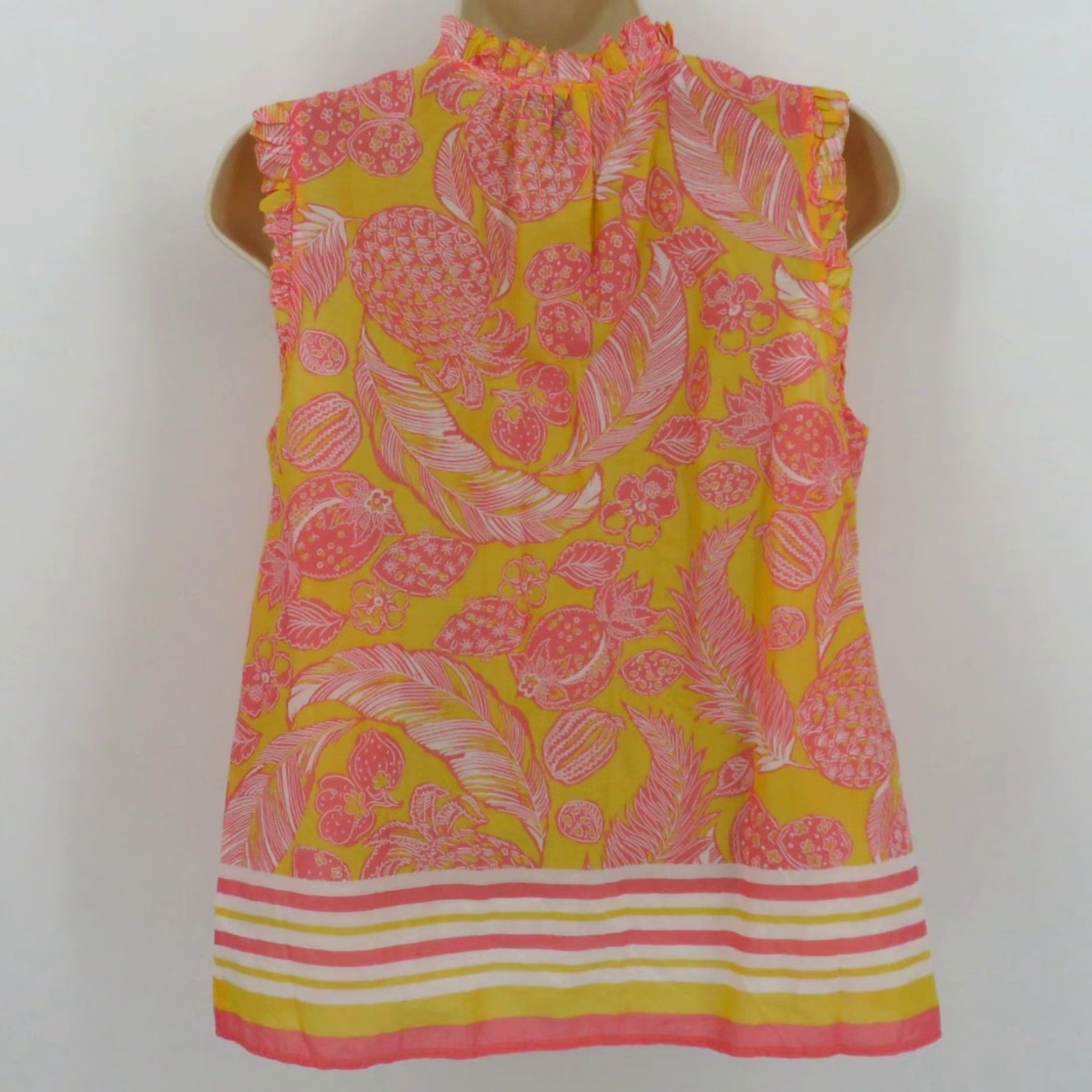 Talbots Talbots Women Medium Petite MP Pink Orange Tropical Fruit Leaf Blouse Shirt NEW Size M / US 6-8 / IT 42-44 - 4 Thumbnail