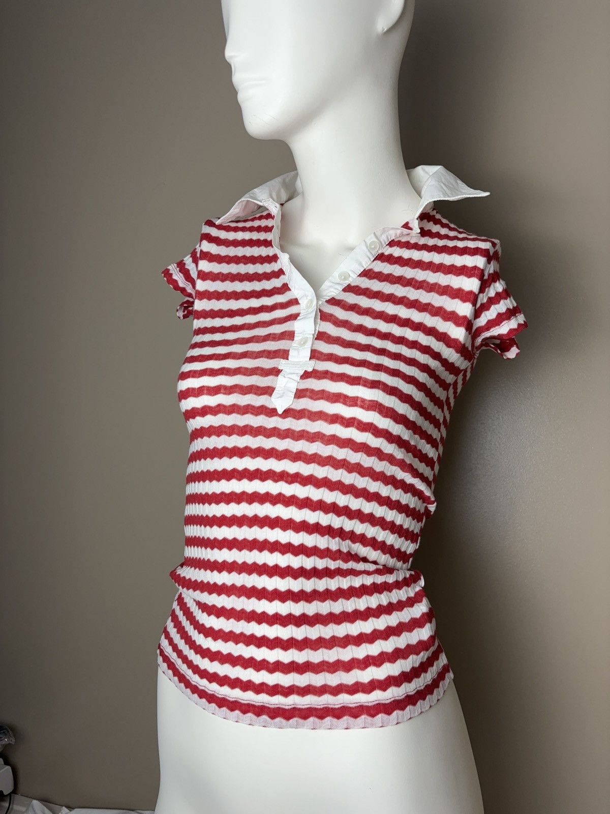 Vintage Vintage coquette style striped tee t-shirt button up blouse Size XS / US 0-2 / IT 36-38 - 2 Thumbnail