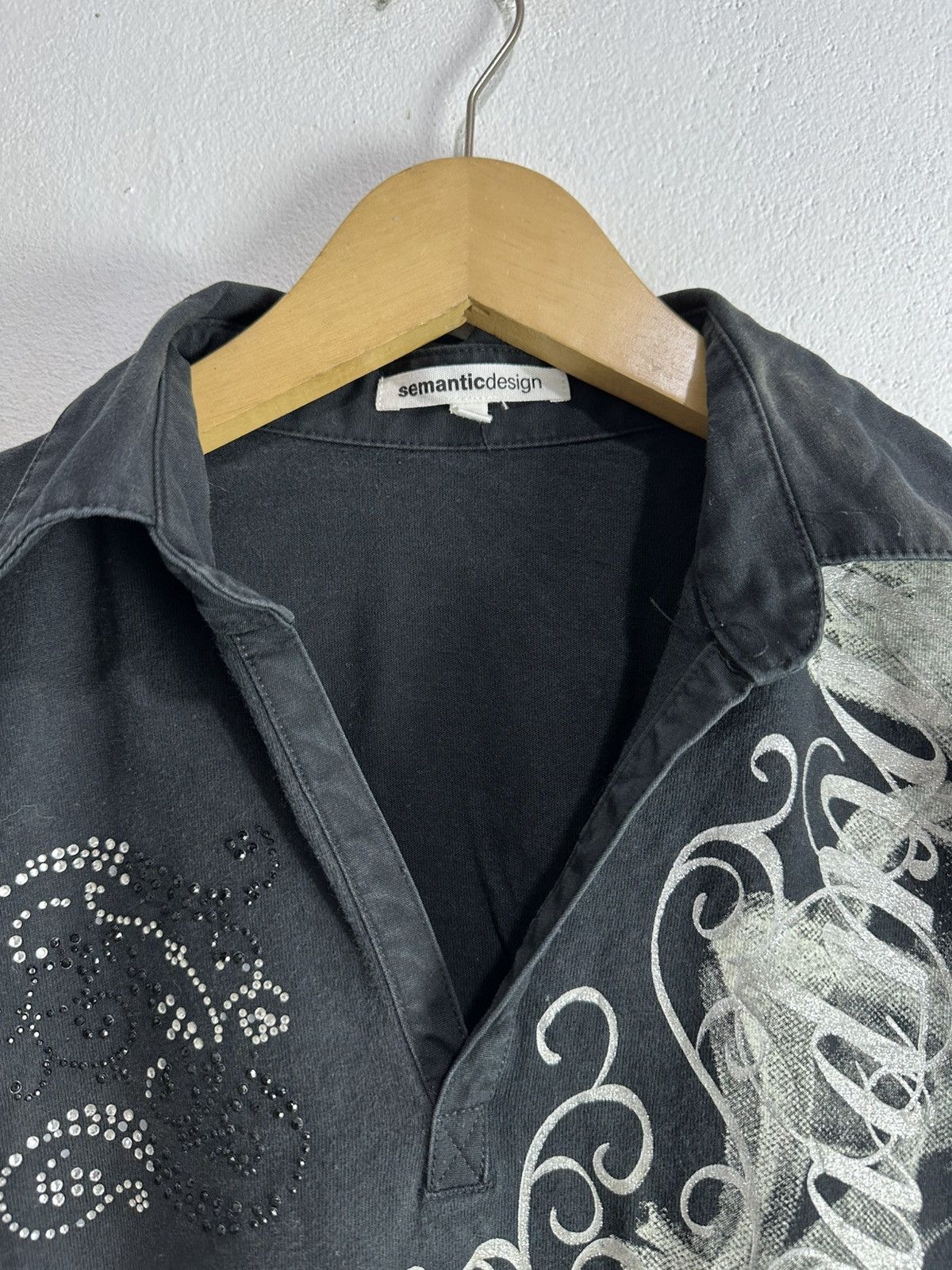 semanticdesign 2000s Y2K Semantic Design Shirt Rivet Collar POEM BLACK Size US S / EU 44-46 / 1 - 5 Thumbnail