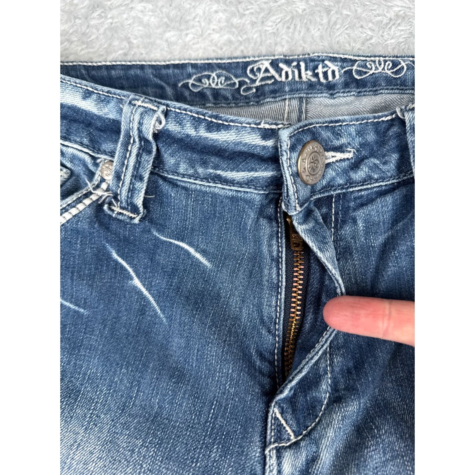 Denime Adiktd Jeans Women 12 Blue Denim Bootcut Distressed Embellished 33x31 Jeans Size 34" / US 12 / IT 48 - 5 Thumbnail