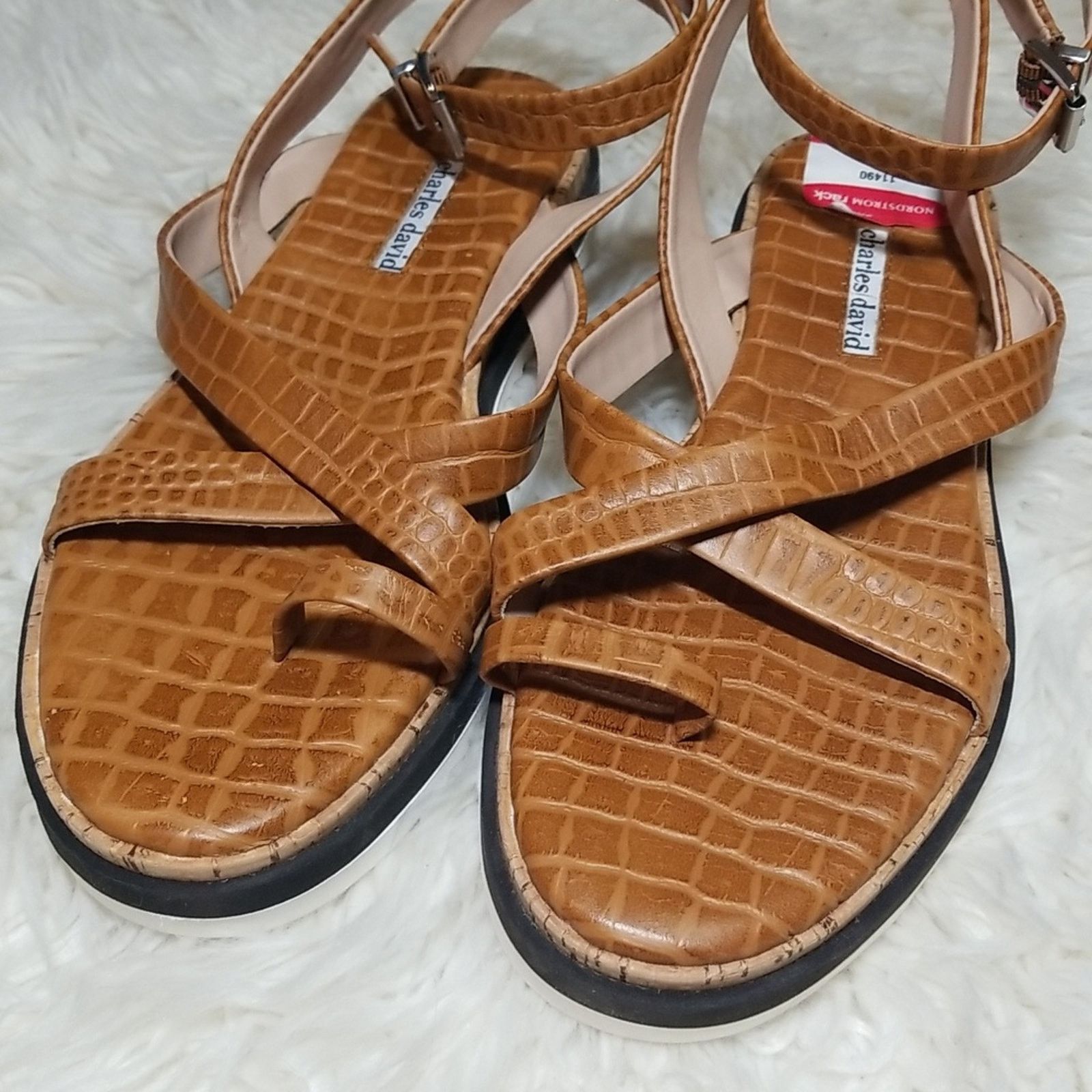 Other Charles David Chance Sandal Reptile Embossed Brown Leather Size US 9.5 / IT 39.5 - 3 Thumbnail