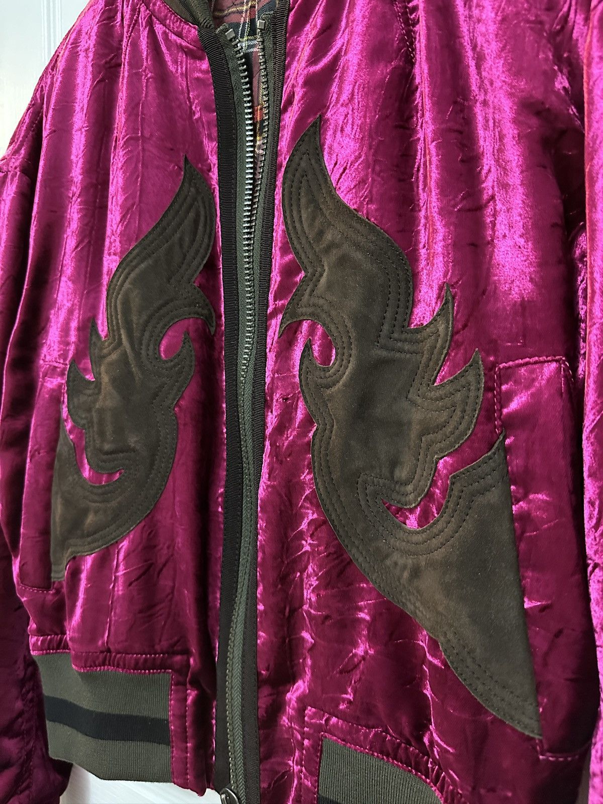 Haider Ackermann Crushed Velvet Cropped Bomber Jacket w/ Suede Appliqués Size US XS / EU 42 / 0 - 5 Thumbnail