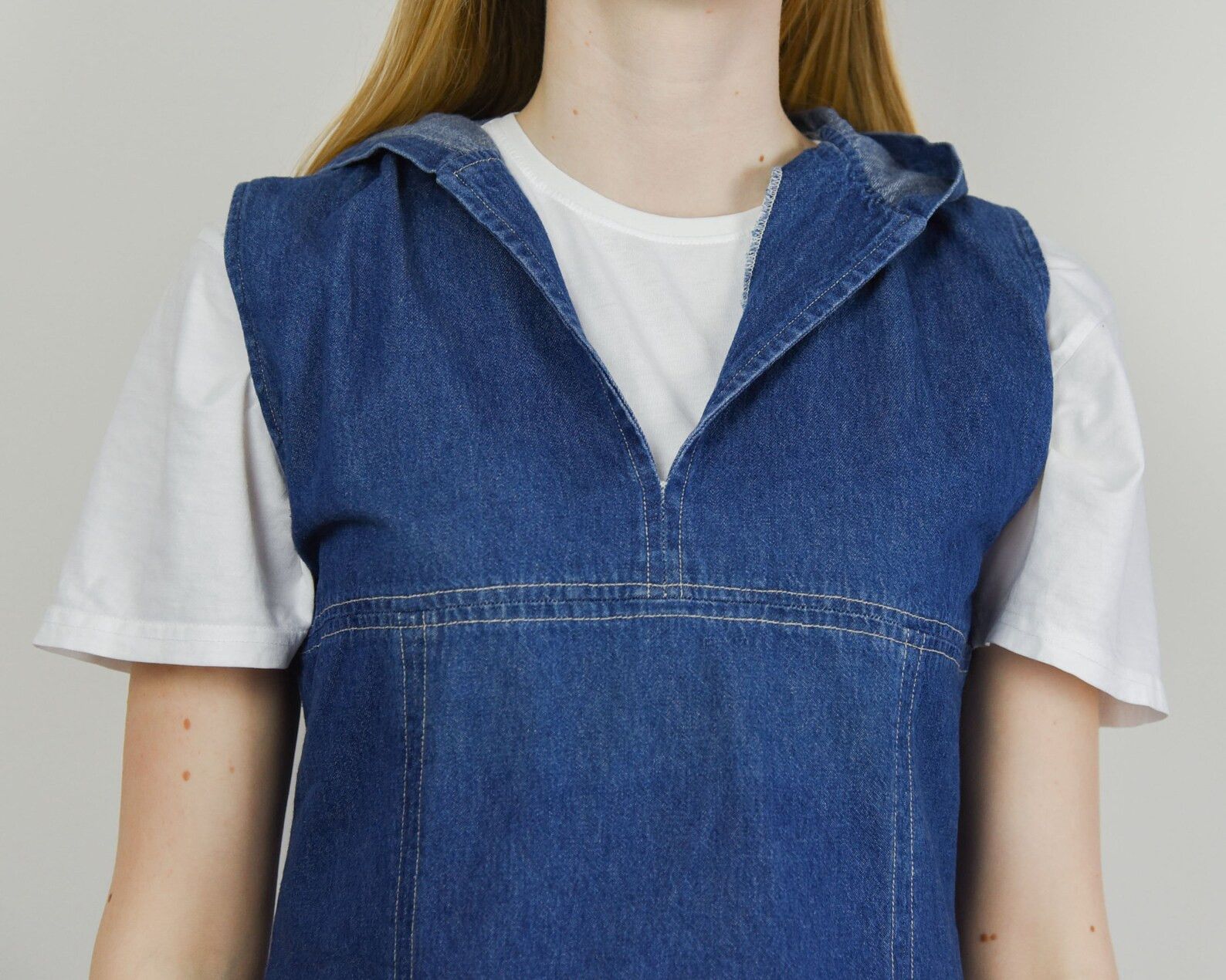 Vintage XL Denim Hooded Top Tee Blouse y2k Shirt Jean Hoodie Size L / US 10 / IT 46 - 3 Thumbnail