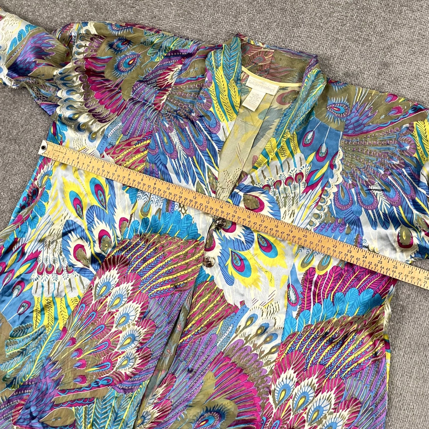 Soft Surroundings Soft Surroundings Silk Blend Kimono Shirt Women M Multicolor Geometric 3/4 Sleeve 90s Viscose Lightweight Cardigan Knitted Sheer Size M / US 6-8 / IT 42-44 - 4 Thumbnail