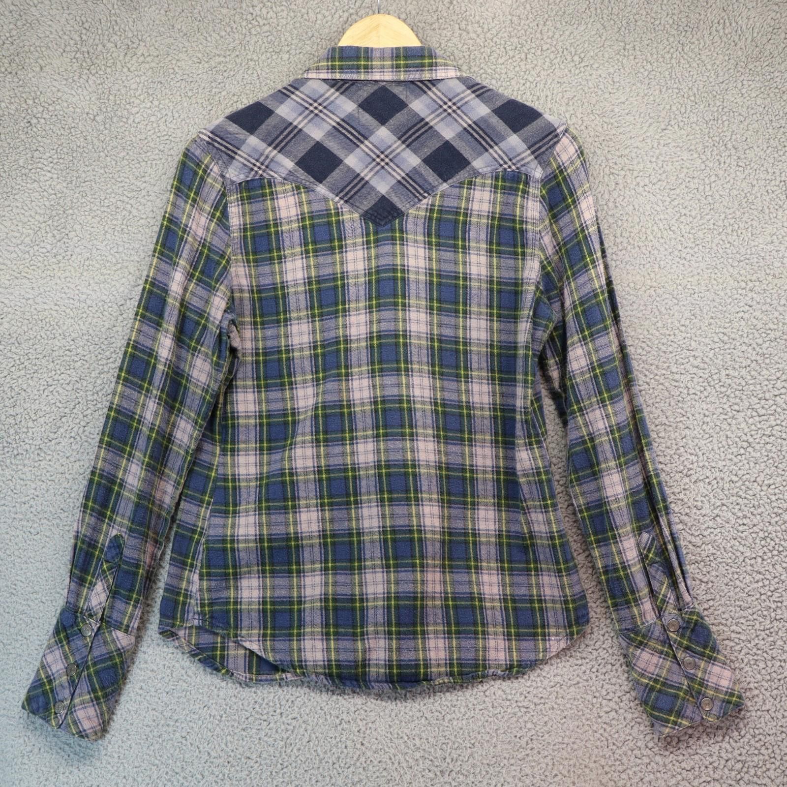 Levi's Levi's Women Medium Long Sleeve Metal Snap Blue Plaid Cotton Size M / US 6-8 / IT 42-44 - 8 Thumbnail