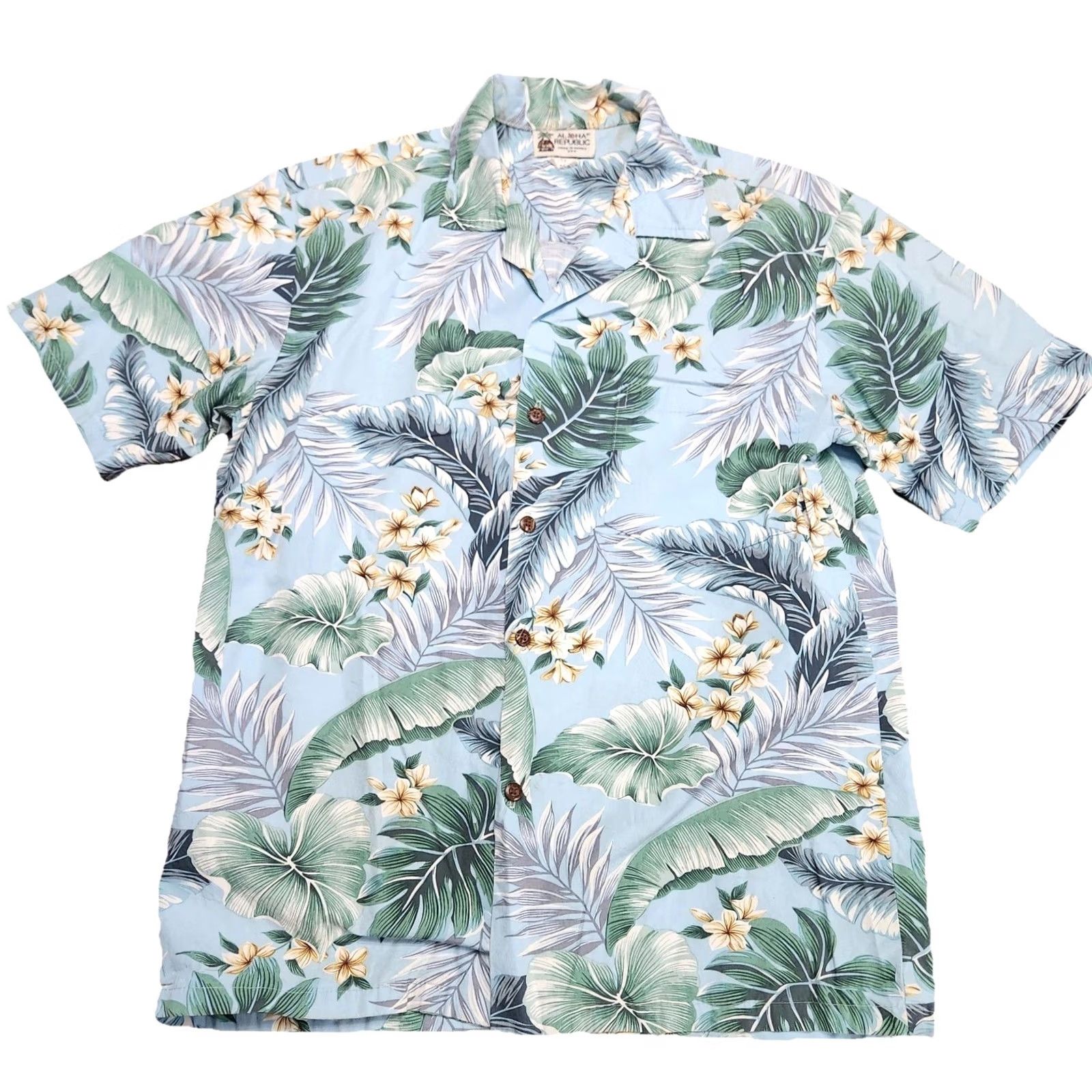 ALOHAS Aloha Republic Mens M Teal Hawaiian Shirt Floral Short Sleeve Button-Up Collared Irregular Fit Regular Color Teal Size US M / EU 48-50 / 2 - 2 Thumbnail