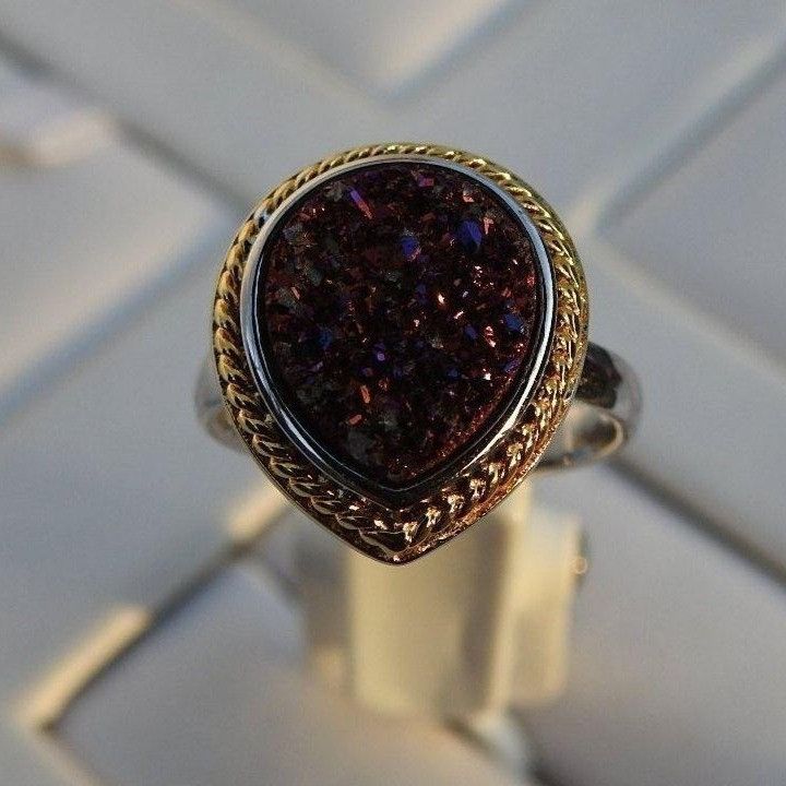 Designer Silver Teardrop Purple Druzy Gemstone Women's Ring Size 6 Size ONE SIZE - 7 Thumbnail