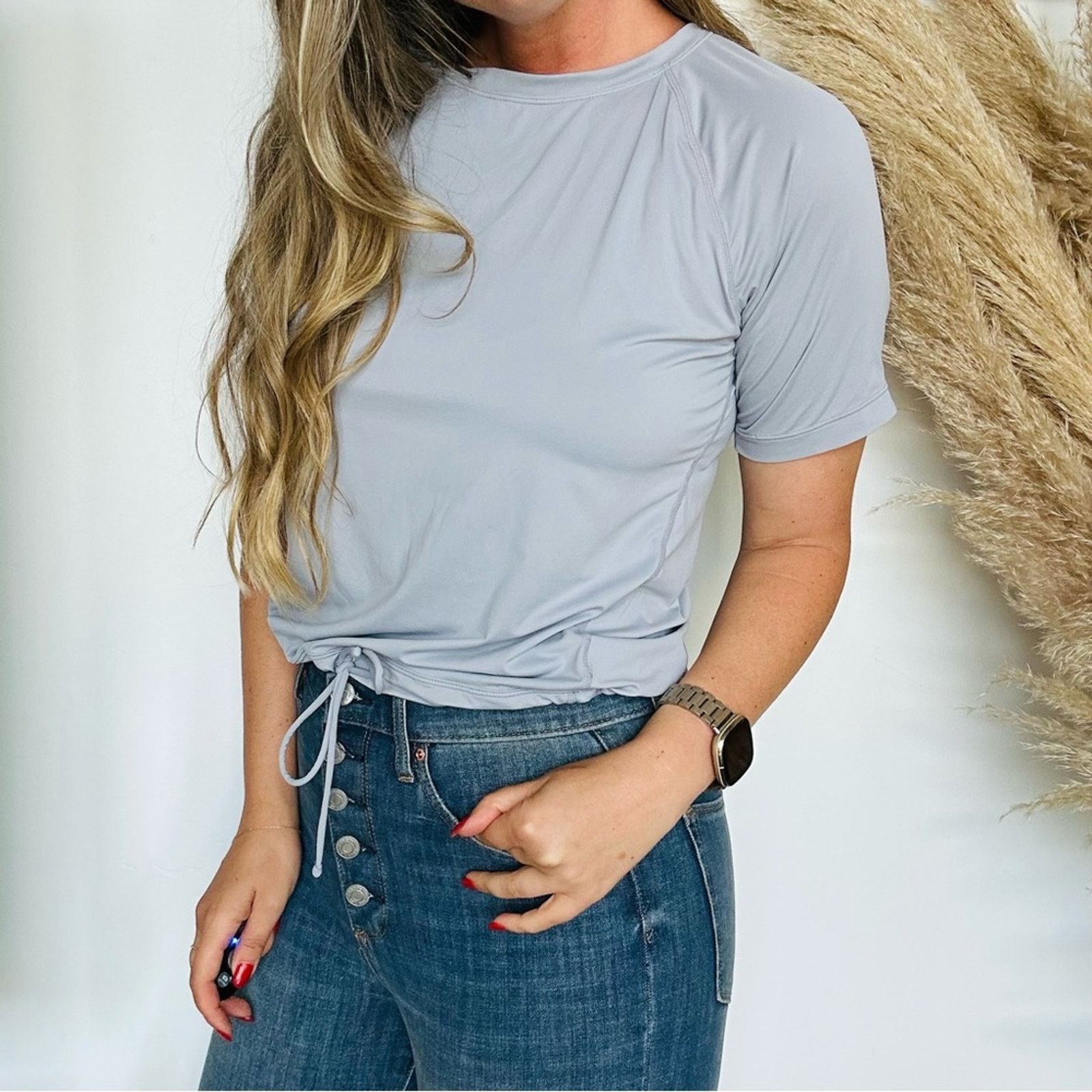 Nordstrom NORDSTROM ZELLA Grey Short Sleeve Drawstring Tie Shirt Top Size XS / US 0-2 / IT 36-38 - 3 Thumbnail