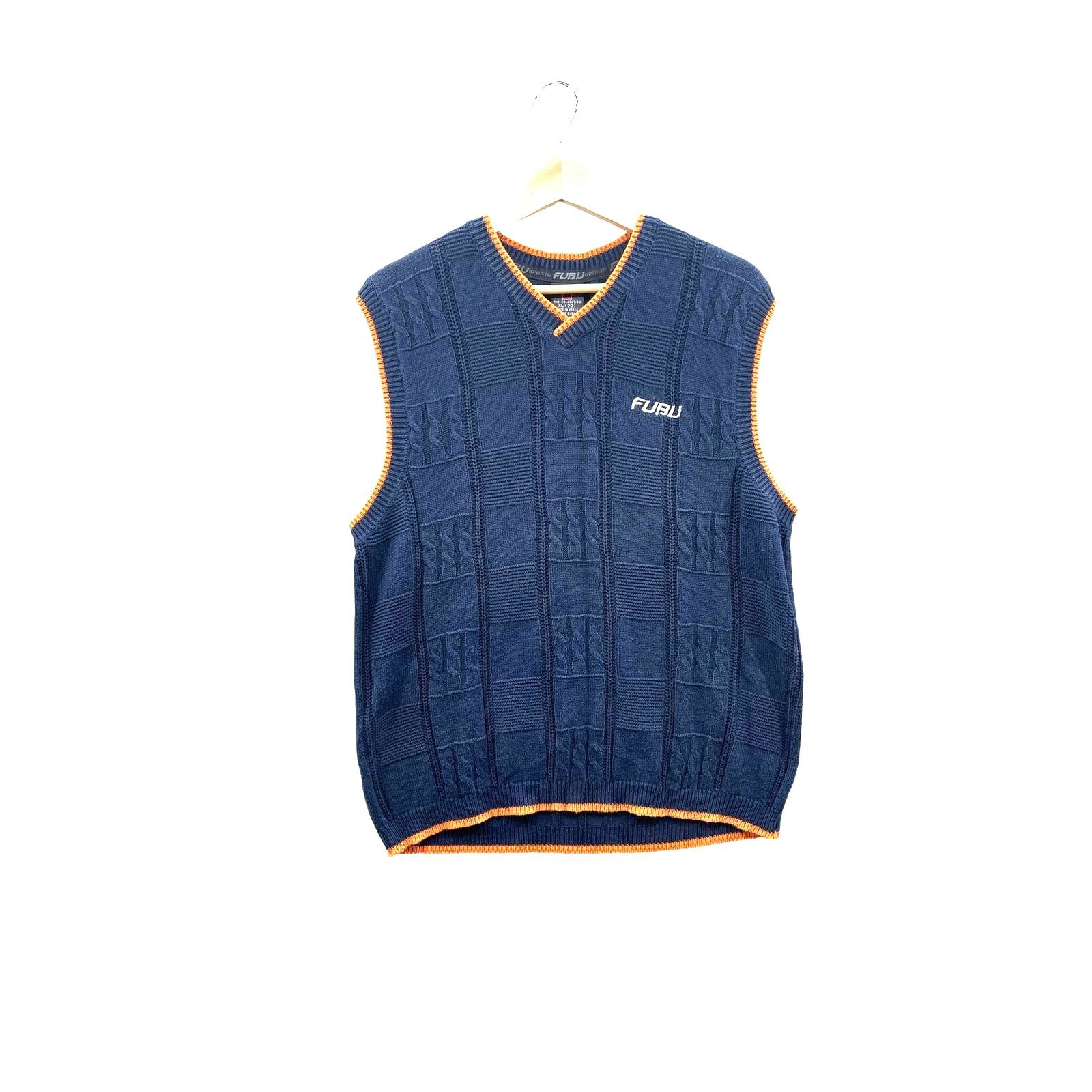 Fubu × Vintage Vintage 1990's Fubu Sports Two-Tone Cable Knit Sweater Vest Size US XL / EU 56 / 4 - 1 Thumbnail