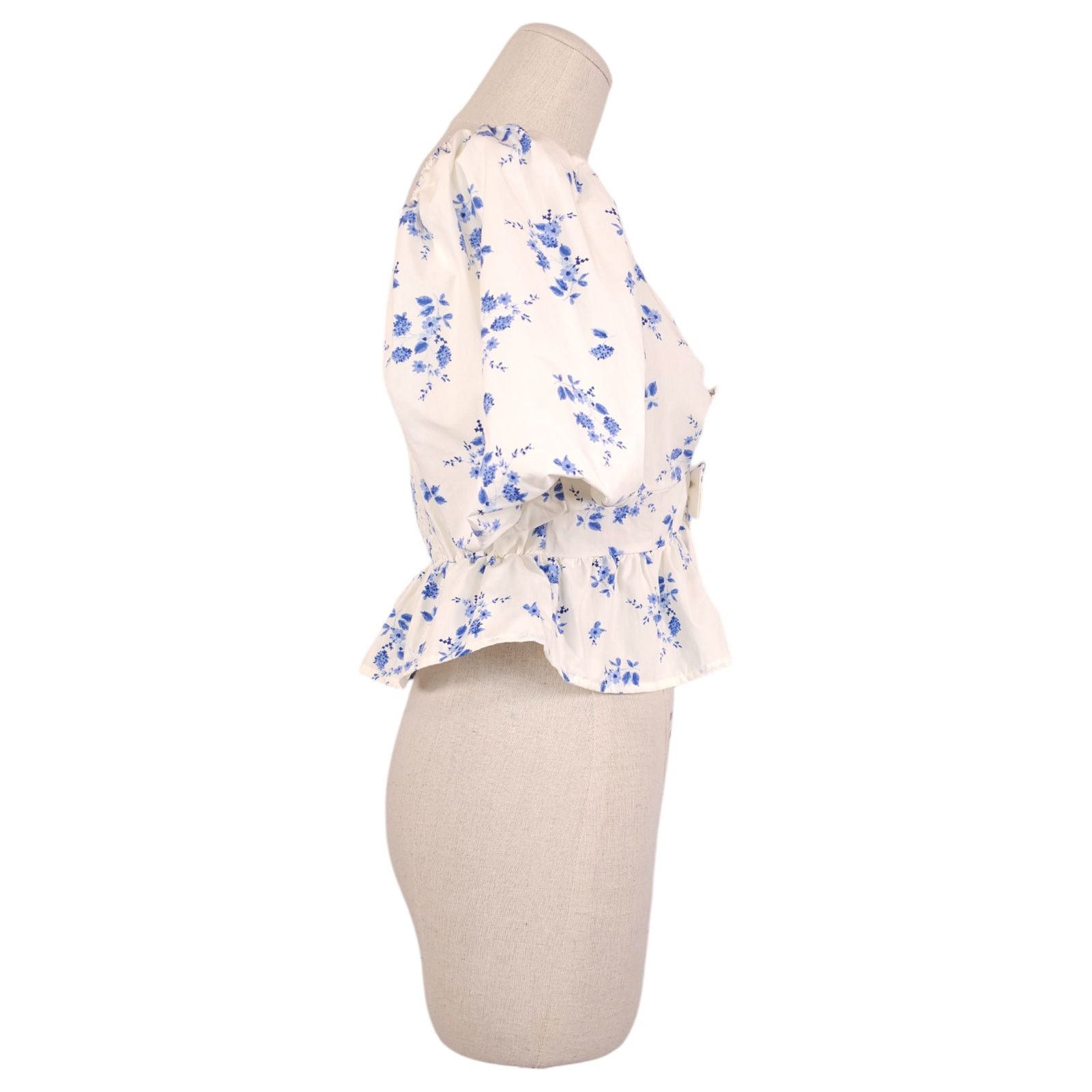 Other Band of The Free Bow Front Blouse White Blue Sz Medium Size M / US 6-8 / IT 42-44 - 4 Thumbnail