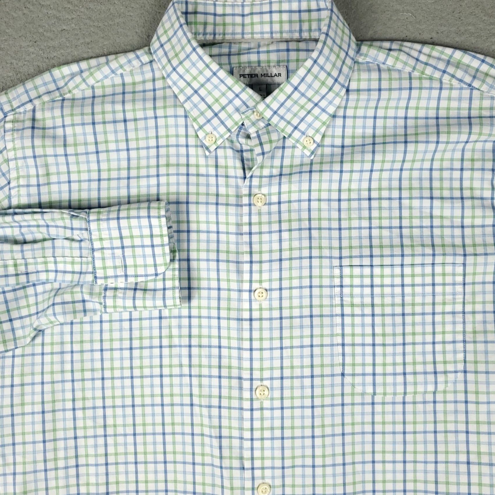 Peter Millar Peter Millar Shirt Mens Large Blue Plaid Nylon Cotton Button Up Long Sleeve - Vintage Condition Size US L / EU 52-54 / 3 - 2 Thumbnail