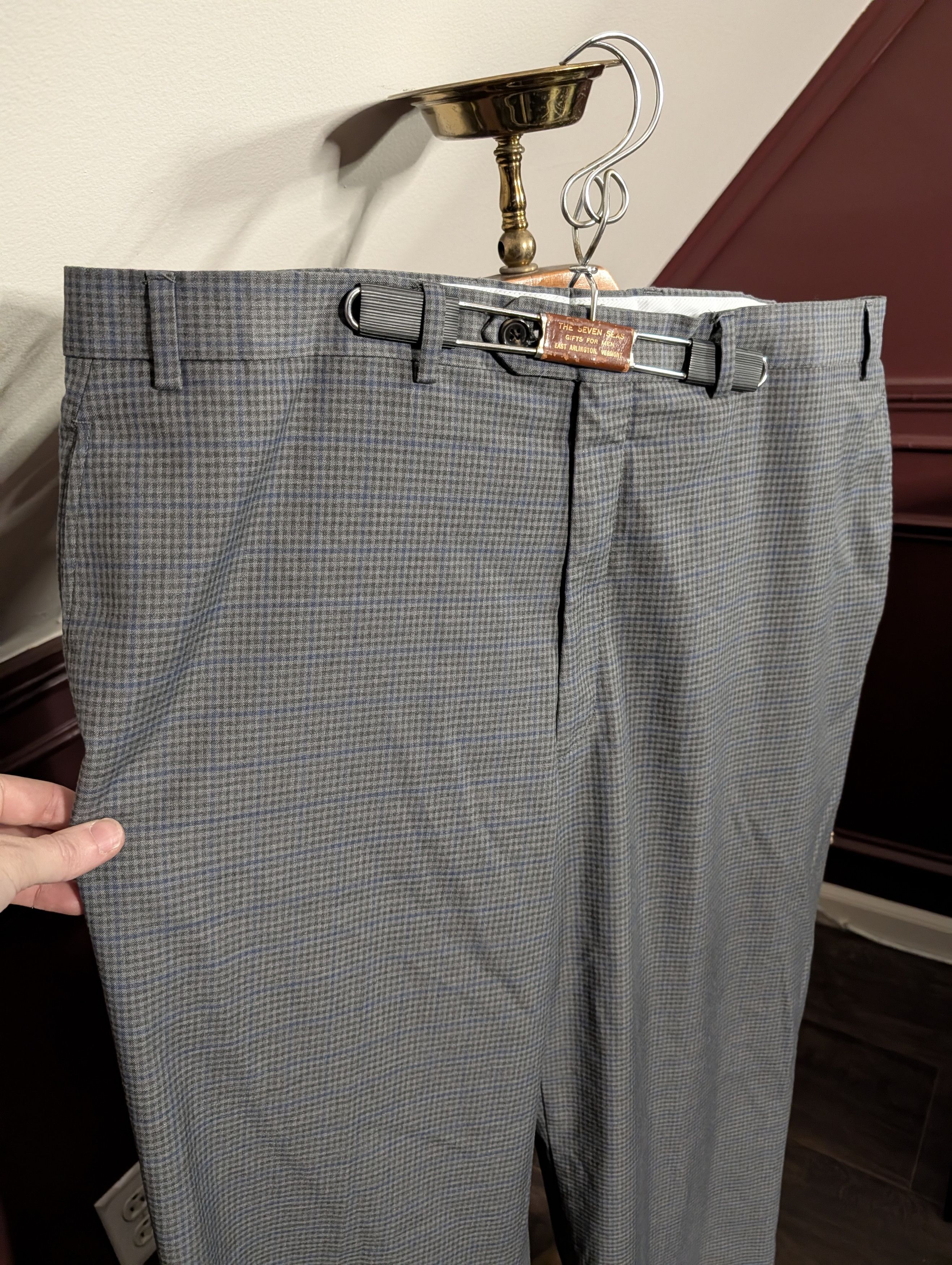 RRL Ralph Lauren RRL gray/green plaid flat front pants / trousers 37.5" Size US 37 - 2 Thumbnail