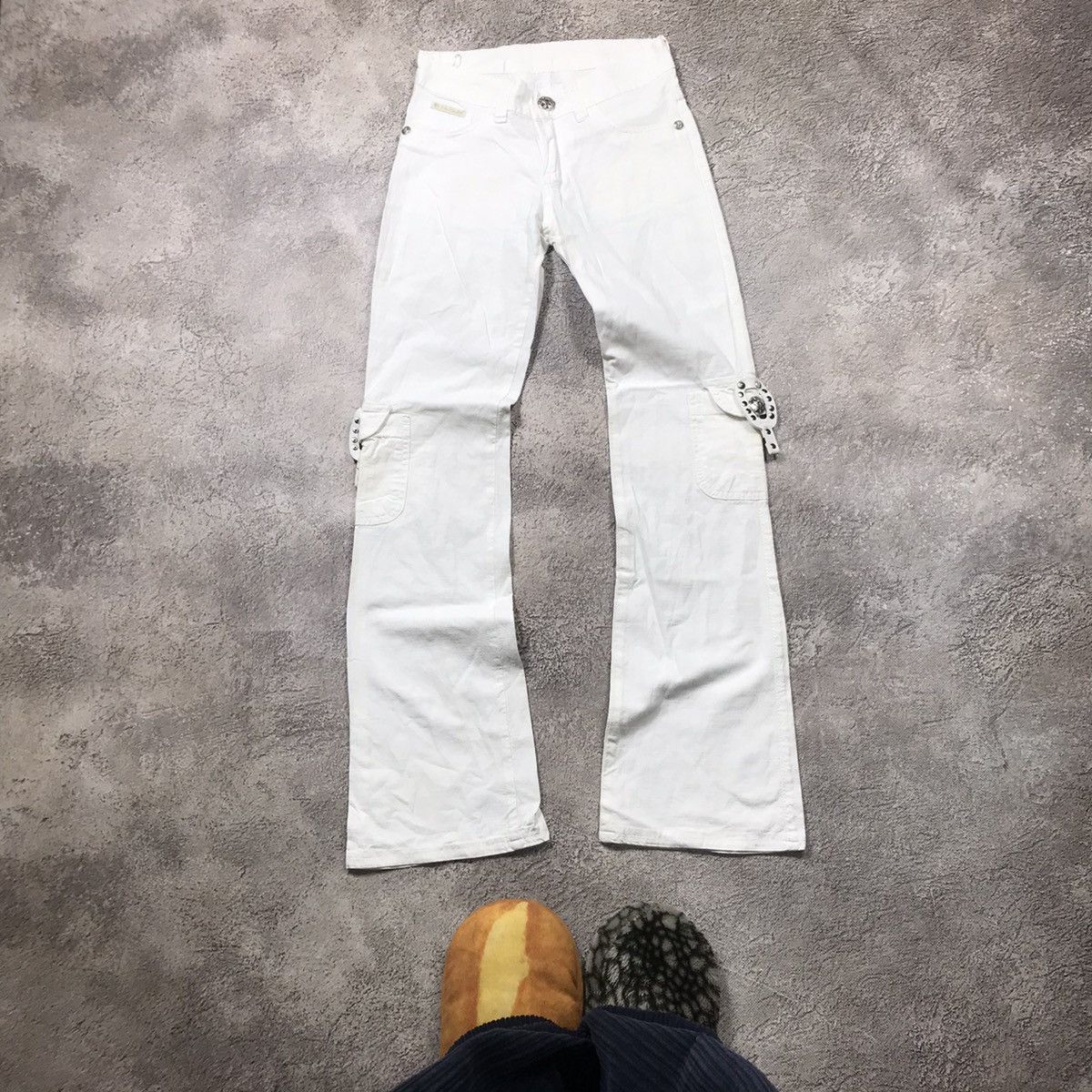 Vintage Y2K White Distressed Cargo Pants Baggy Wide Leg Streetwear M Size 23" - 1 Thumbnail