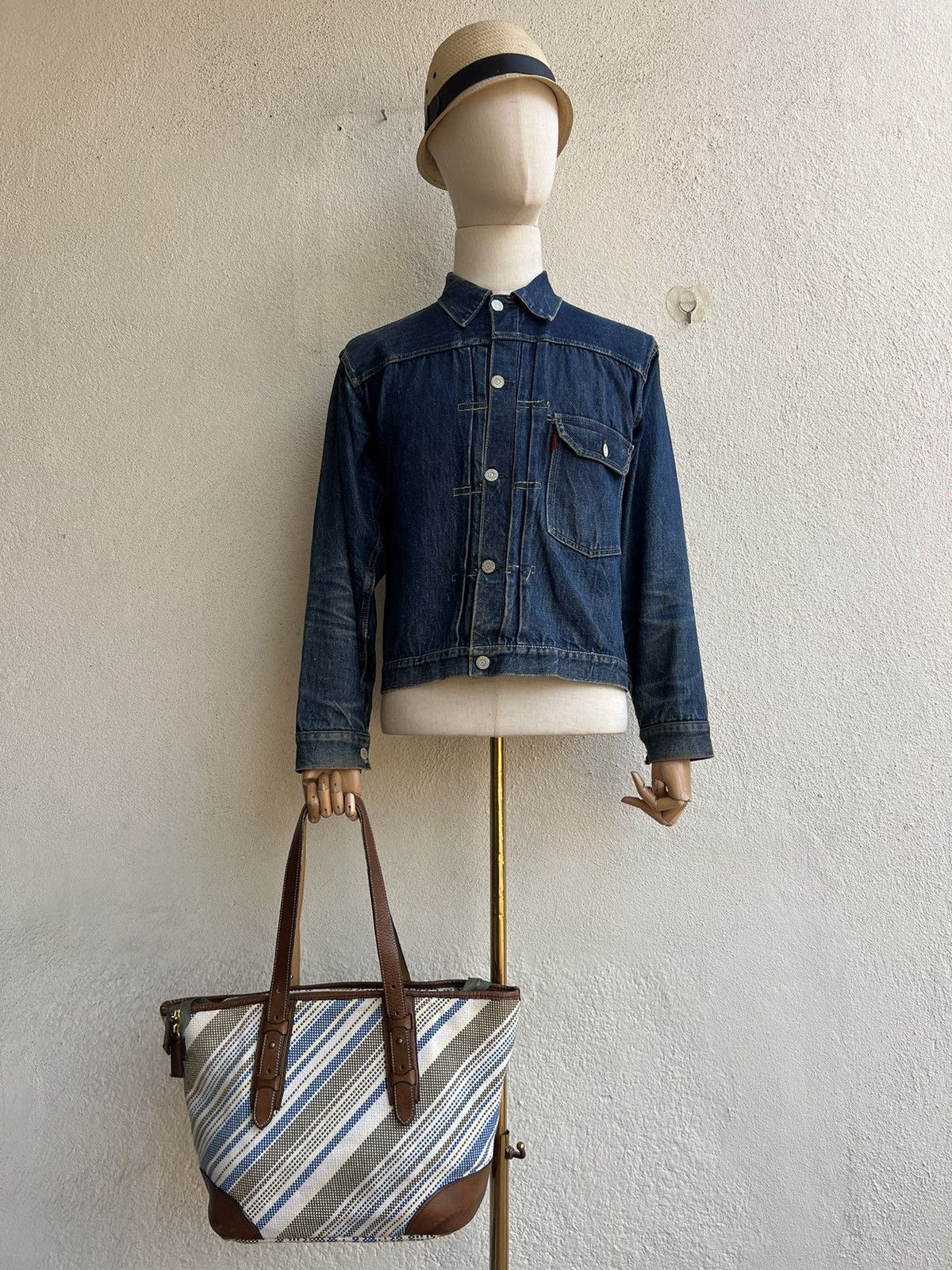 Leather Vintage Matsuemon Sail Japan Patina Leather Cotton Tote Bag Size ONE SIZE - 1 Thumbnail