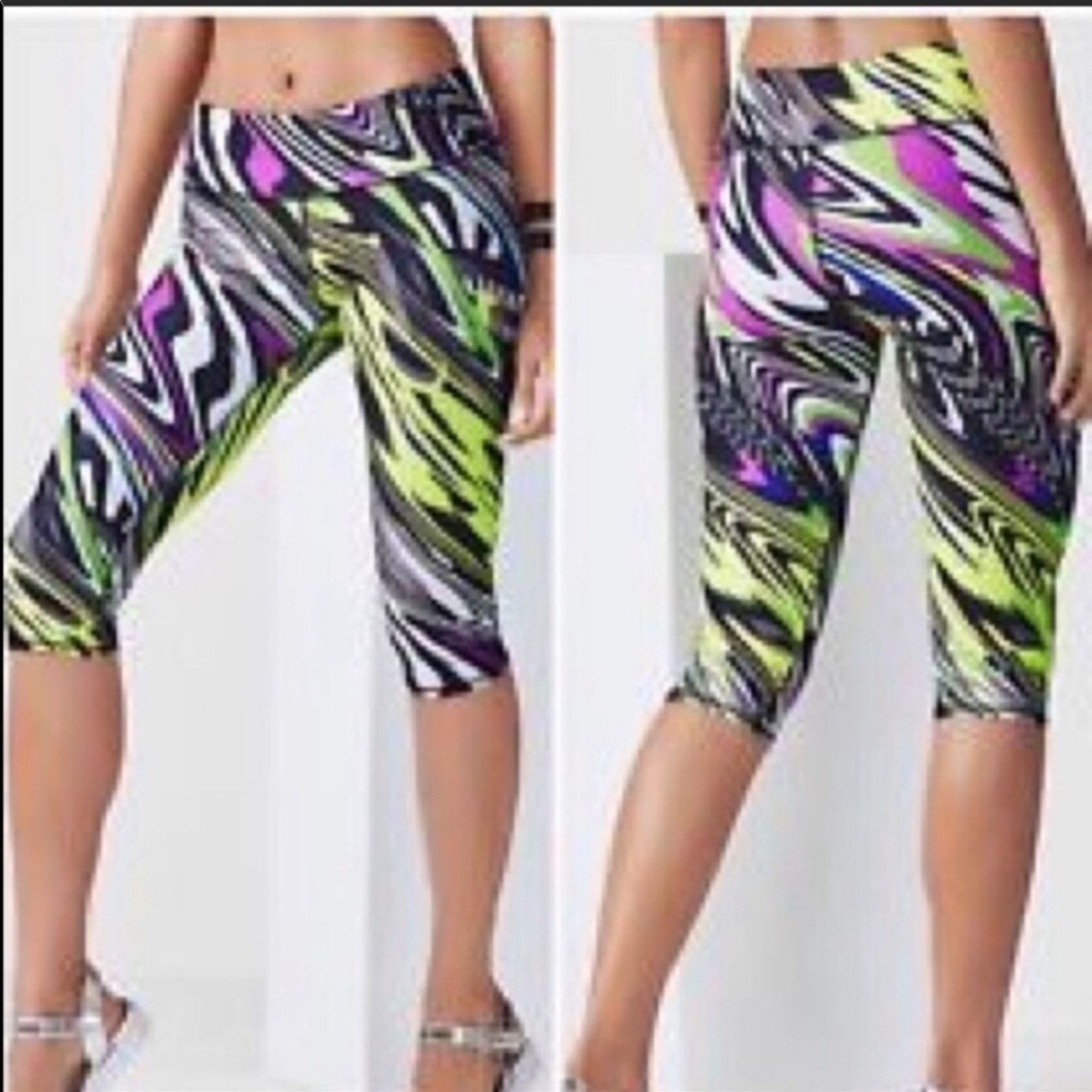 Lululemon NEW FABLETICS Neon Black White Crop Workout Pant Leggings Size 26" / US 2 / IT 38 - 2 Thumbnail