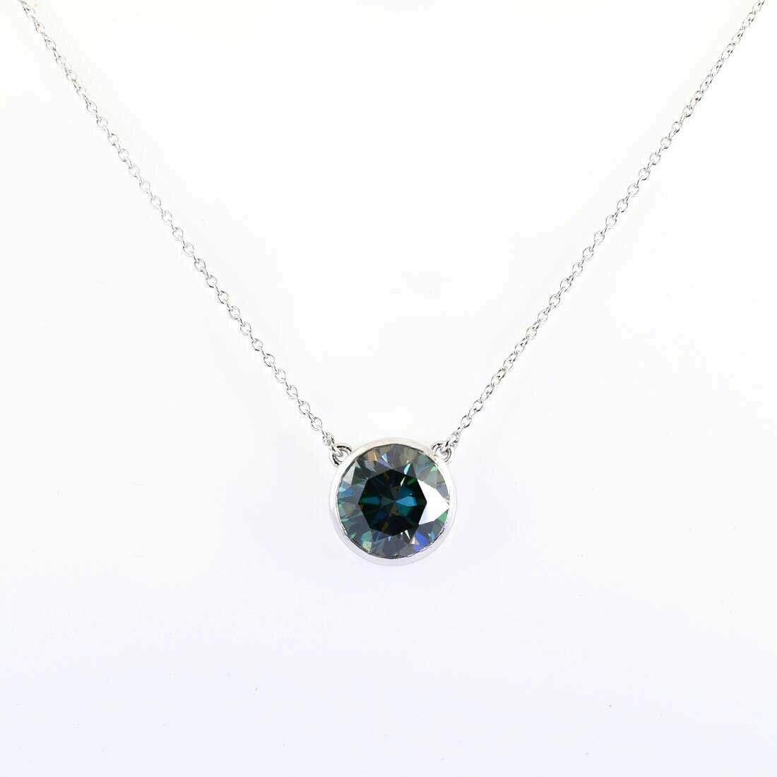 Handmade Sterling Blue Diamond Solitaire Bezel Set Necklace 6 Cts Size ONE SIZE - 2 Thumbnail