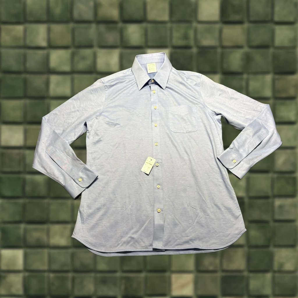 Brooks Brothers Brooks Brothers Milano Shirt Mens 16 Blue Button-Down Cotton Knit Dress Shirt Long Sleeve Size US L / EU 52-54 / 3 - 1 Thumbnail