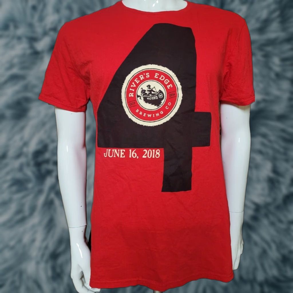 Gildan River's Edge Brewing Milford MI T Shirt Large Beer Mens Red 4 Years Gildan 100% Cotton Short Sleeve Crew Neck Shirt Size US L / EU 52-54 / 3 - 1 Thumbnail