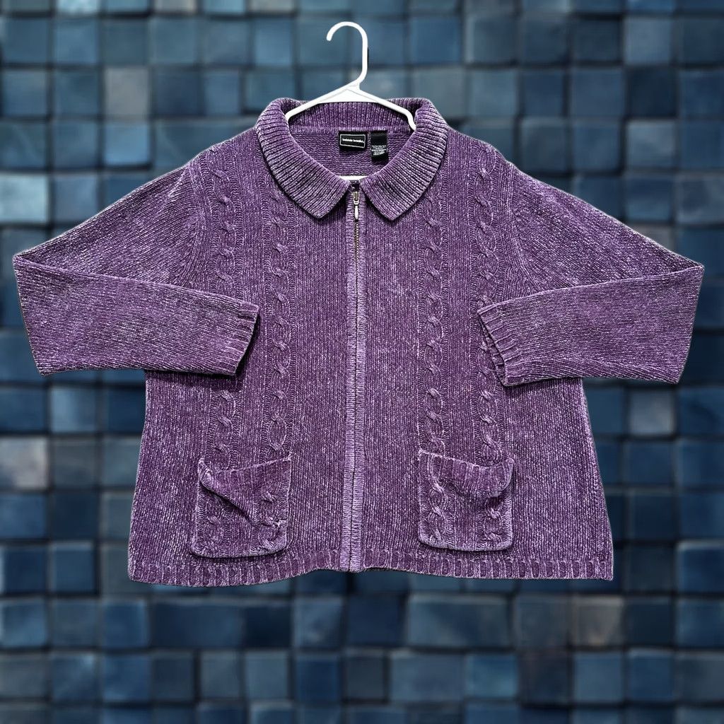 Vintage VINTAGE Bobbie Brooks Sweater Womens Medium Purple Cable Knit Full Zip 90s READ Size XL / US 12-14 / IT 48-50 - 1 Thumbnail