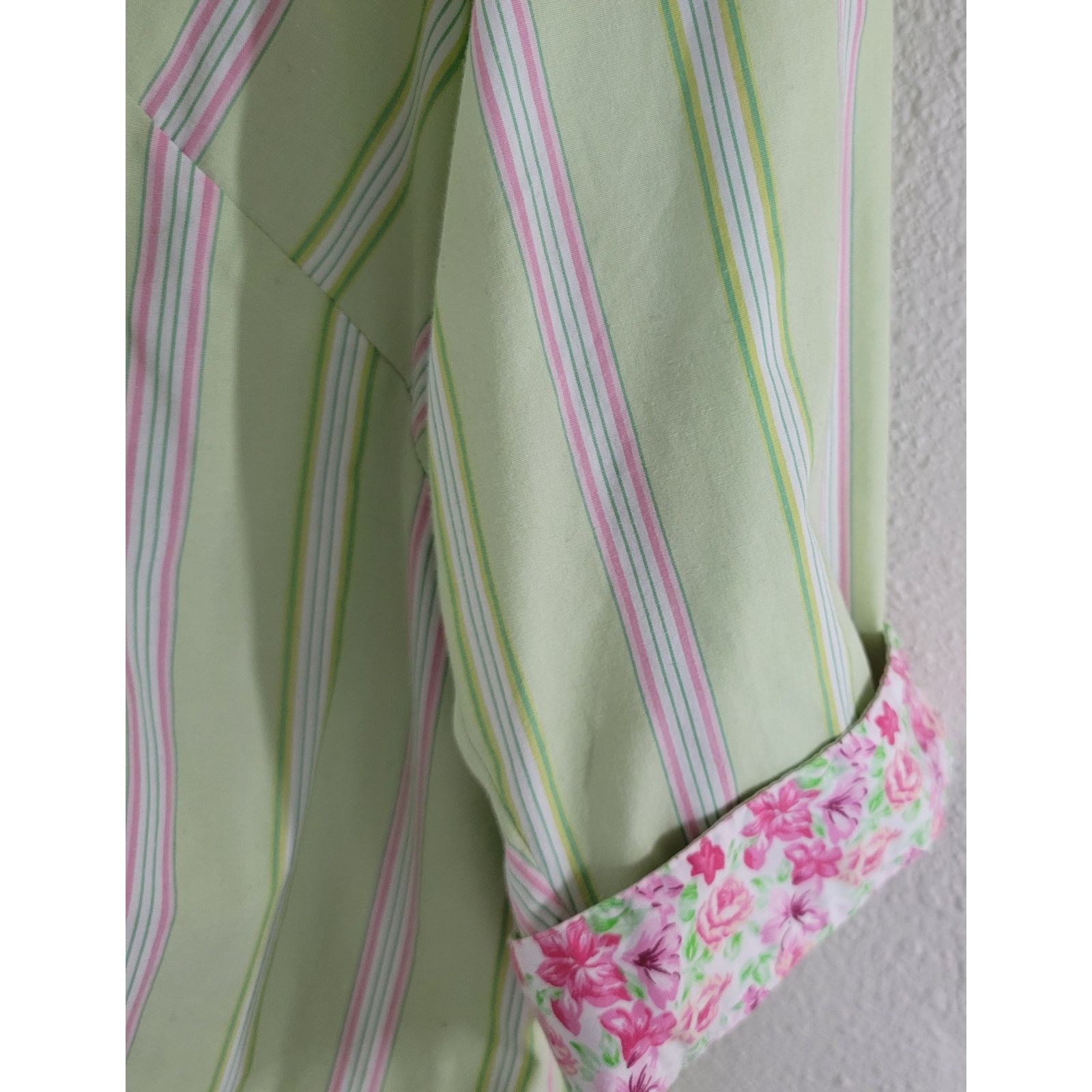 Other Allison Daley Green Pink Strip Button Up Top XXL 3/4 Sleeves Size XXL / US 16-18 / IT 52-54 - 3 Thumbnail