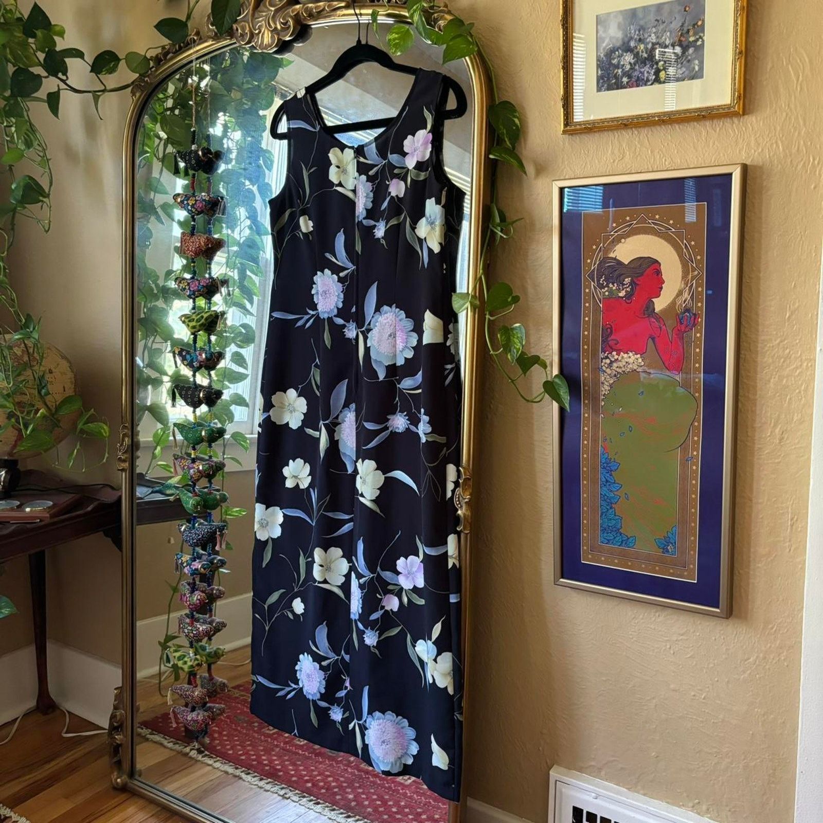 Vintage Vintage Dressbarn Navy Blue Floral Maxi Dress 8 Boho Summer Size M / US 6-8 / IT 42-44 - 4 Thumbnail