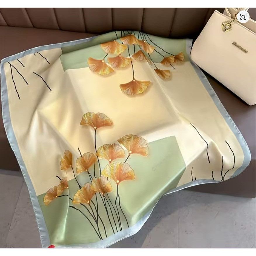 Other ✨Bandana Square Scarf Satin Silky Soft neck wrap Green Beige Size ONE SIZE - 4 Thumbnail