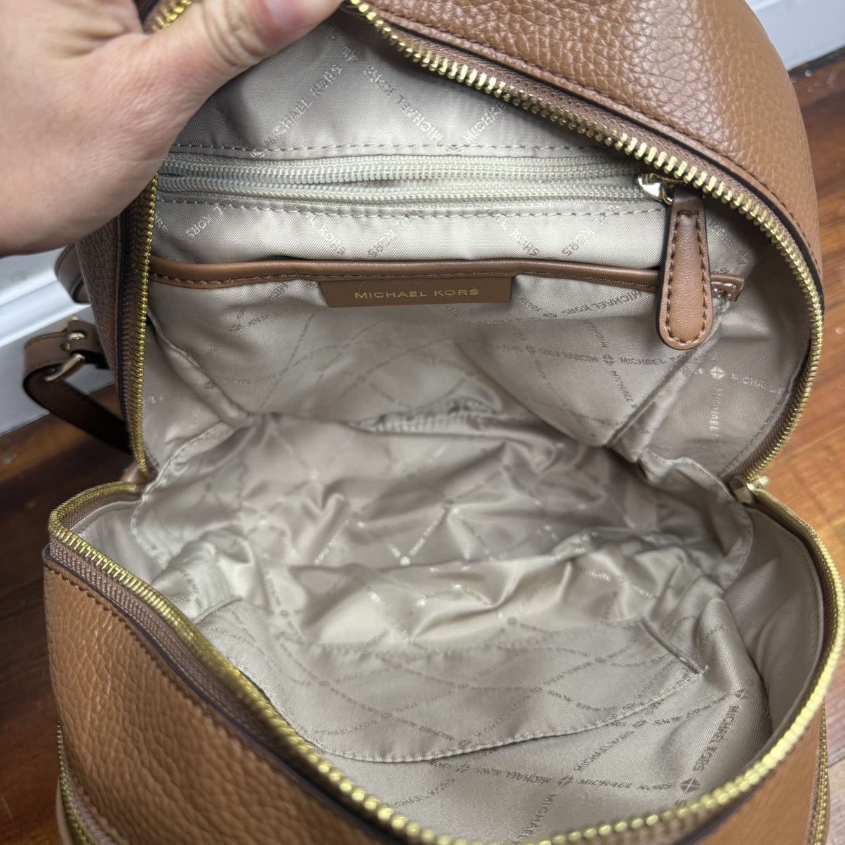 Michael Kors Michael Kors Brown Pebbled Leather Backpack with Gold Size ONE SIZE - 5 Thumbnail
