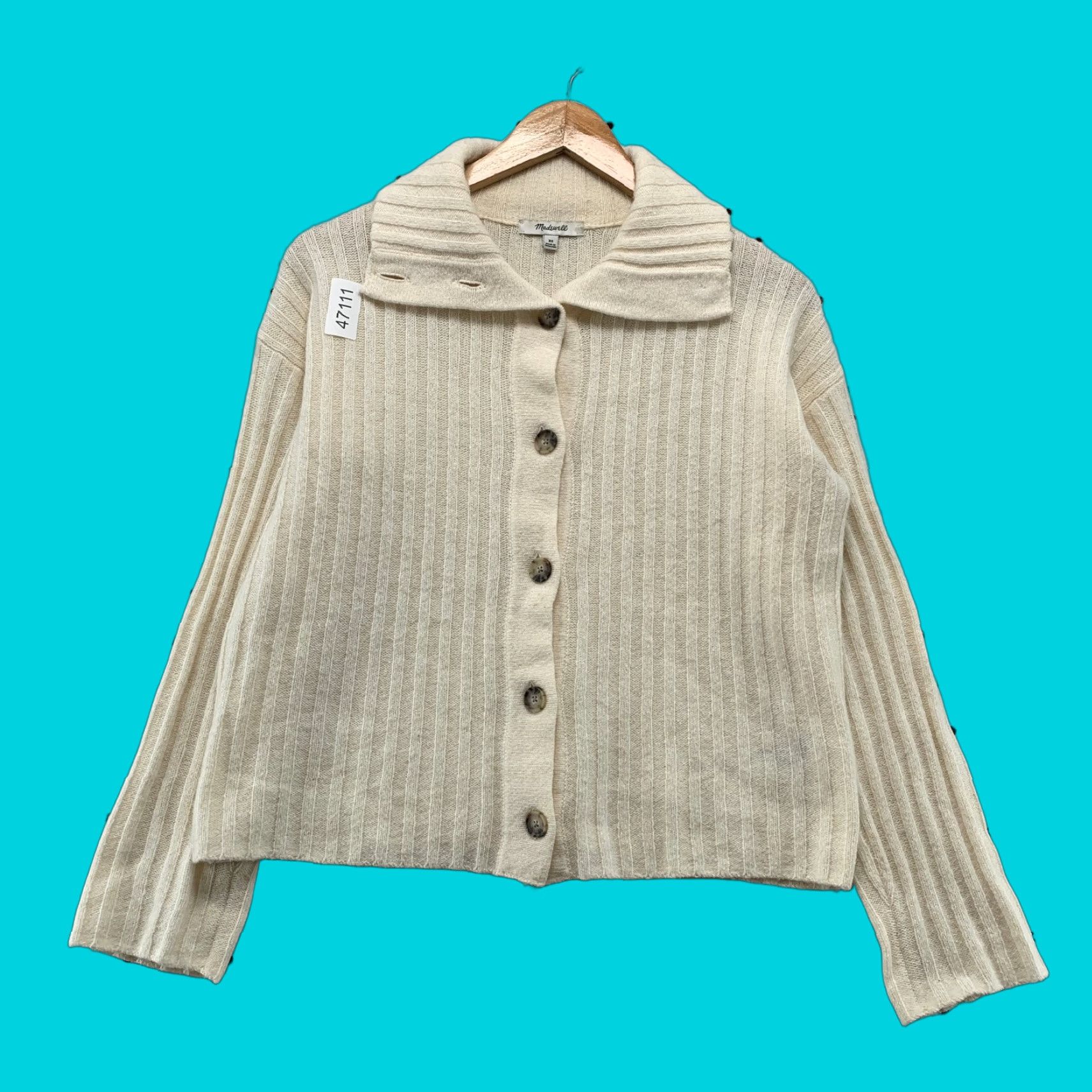Madewell Madewell Wool Cardigan Sweater Womens XS Beige Wide Rib Knit Collared Size XS / US 0-2 / IT 36-38 - 1 Thumbnail