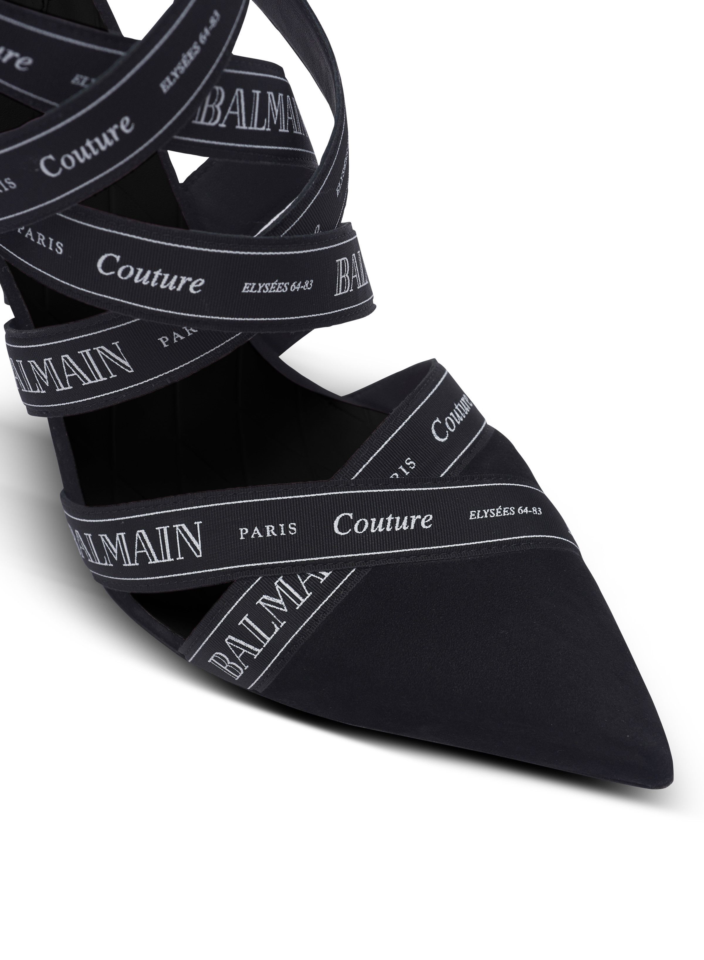 Balmain o1s1wg111225 Suede Pumps With Logo Ribbon in Black Size US 10 / IT 40 - 5 Thumbnail