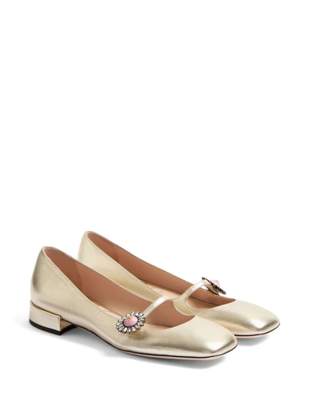 Valentino os11x0126 Floral Appliqué Ballerina Shoes in Gold Size US 9.5 / IT 39.5 - 2 Thumbnail