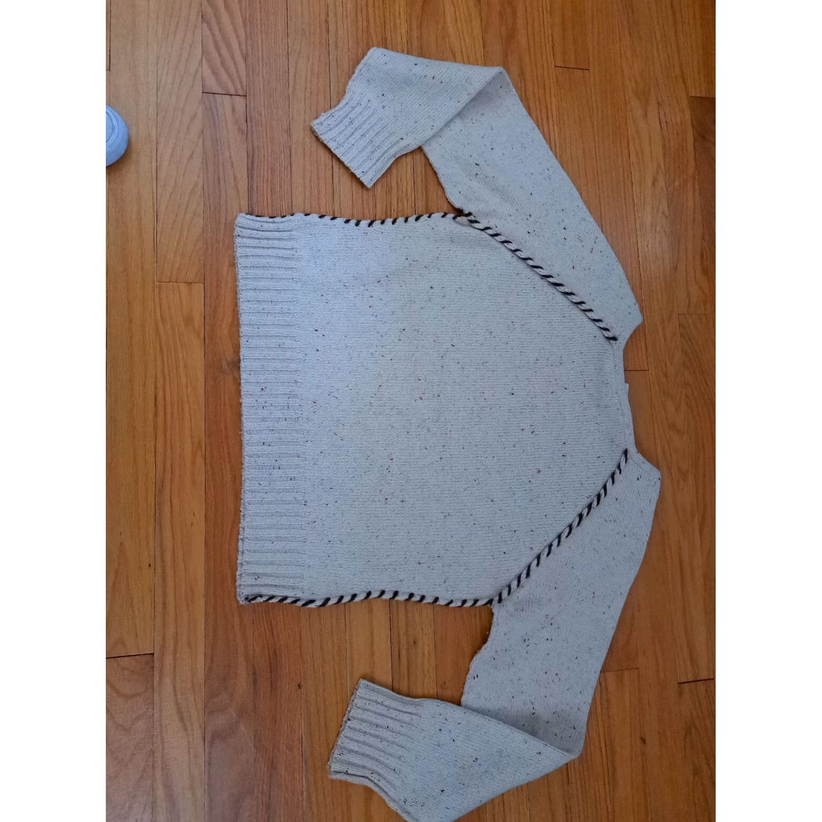 Liz Claiborne Liz Claiborne Women Knit Cotton Roped Trim Sweater Large Cream Pullover Size L / US 10 / IT 46 - 7 Thumbnail