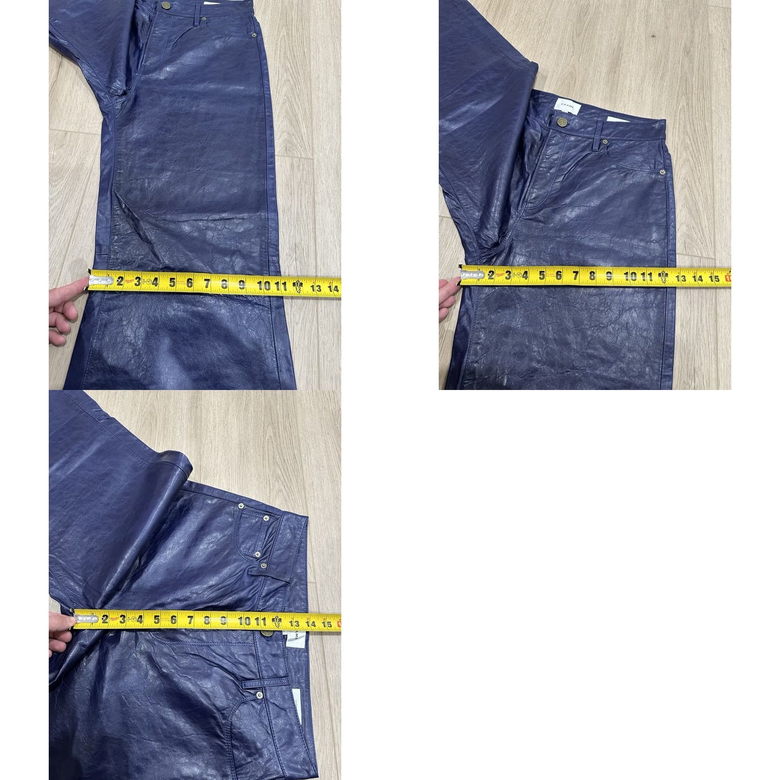 Frame VINTAGE NWT Frame Women's Blue Le Palazzo High-Rise Crinkle Leather Wide-Leg Pants 30 Size 30" / US 8 / IT 44 - 11 Thumbnail