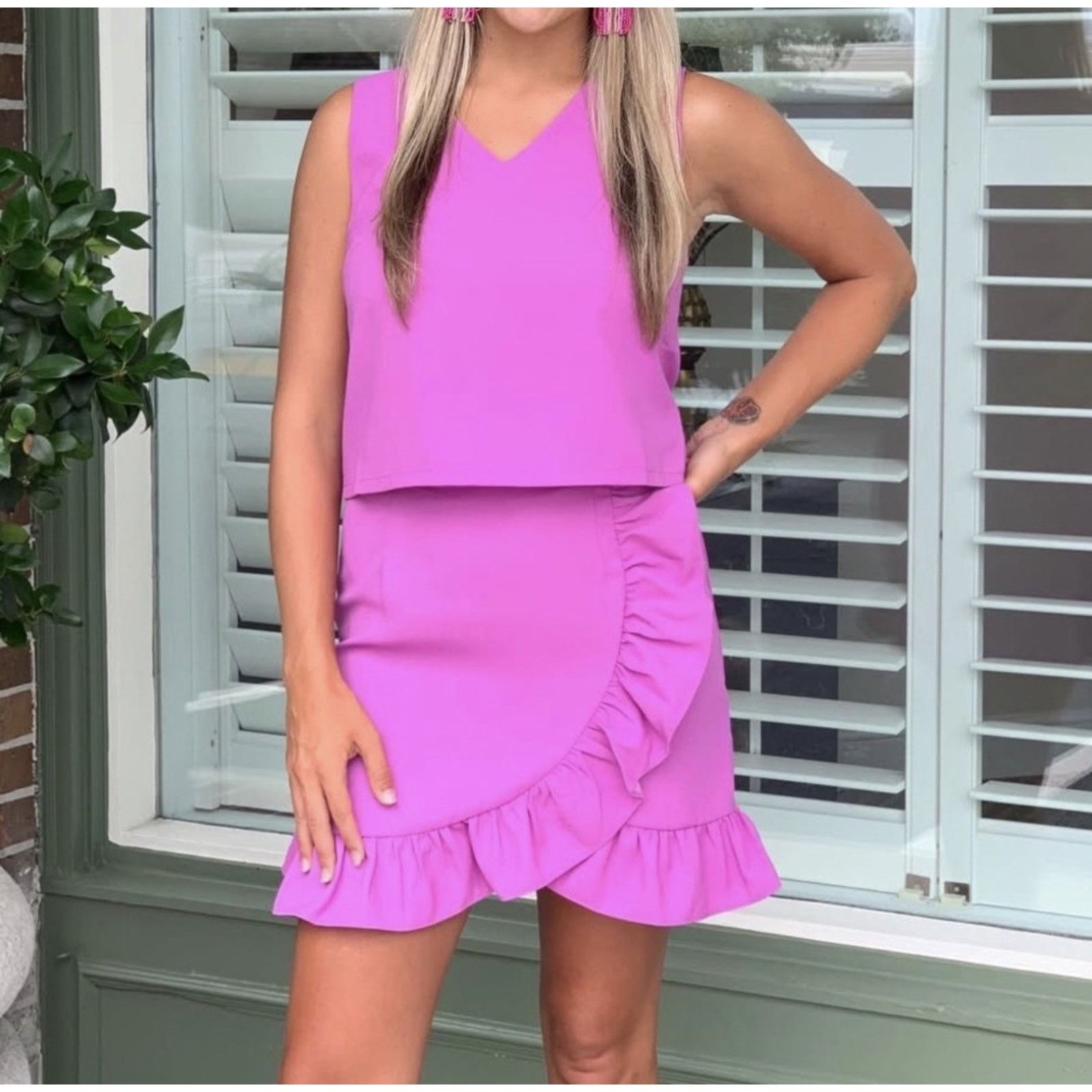 Other Karlie 2 Piece Set Small Purple Ruffle Mini Skirt Crop Tank Size 27" / US 4 / IT 40 - 2 Thumbnail