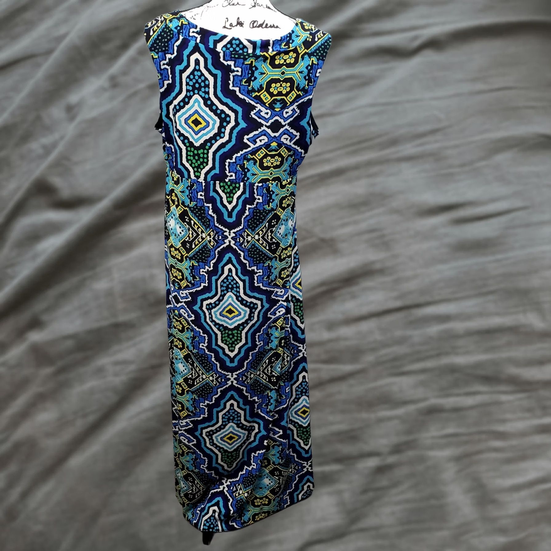 Vintage Chico's Maxi Dress Womens Large Multi Geo Print Polyester Stretch Pleated V Neck Size L / US 10 / IT 46 - 1 Thumbnail