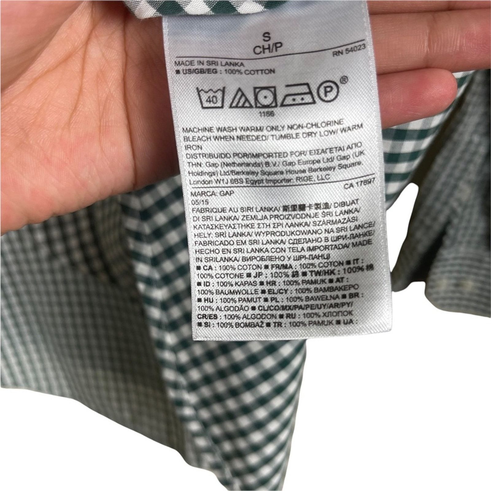 Gap Gap Gingham Long Sleeve Wrinkle Resistant Top Green White S Size US S / EU 44-46 / 1 - 7 Thumbnail