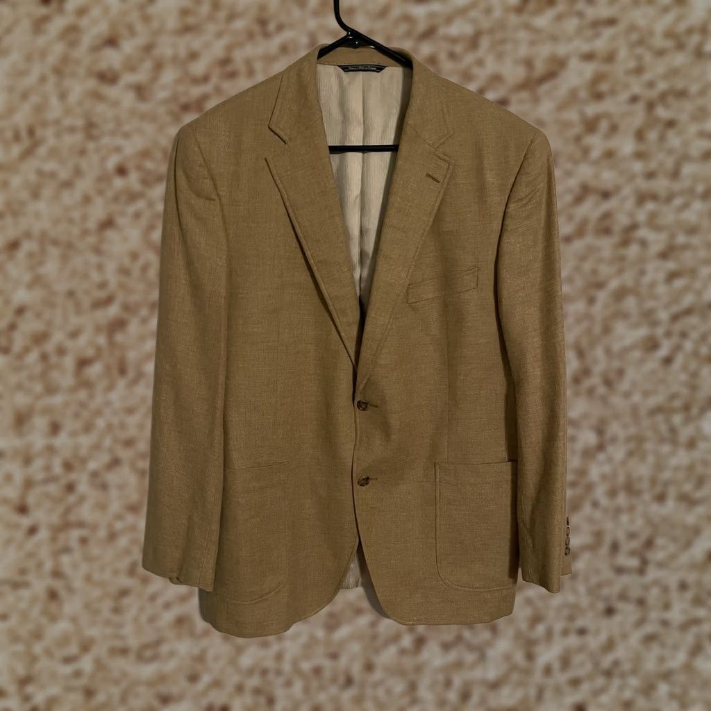 Jack Victor VINTAGE Jack Victor Mark Shale Blazer Suit Jacket Men 44L Beige Tan Wool Bamboo Silk 2 Button Front Size 44R - 1 Thumbnail