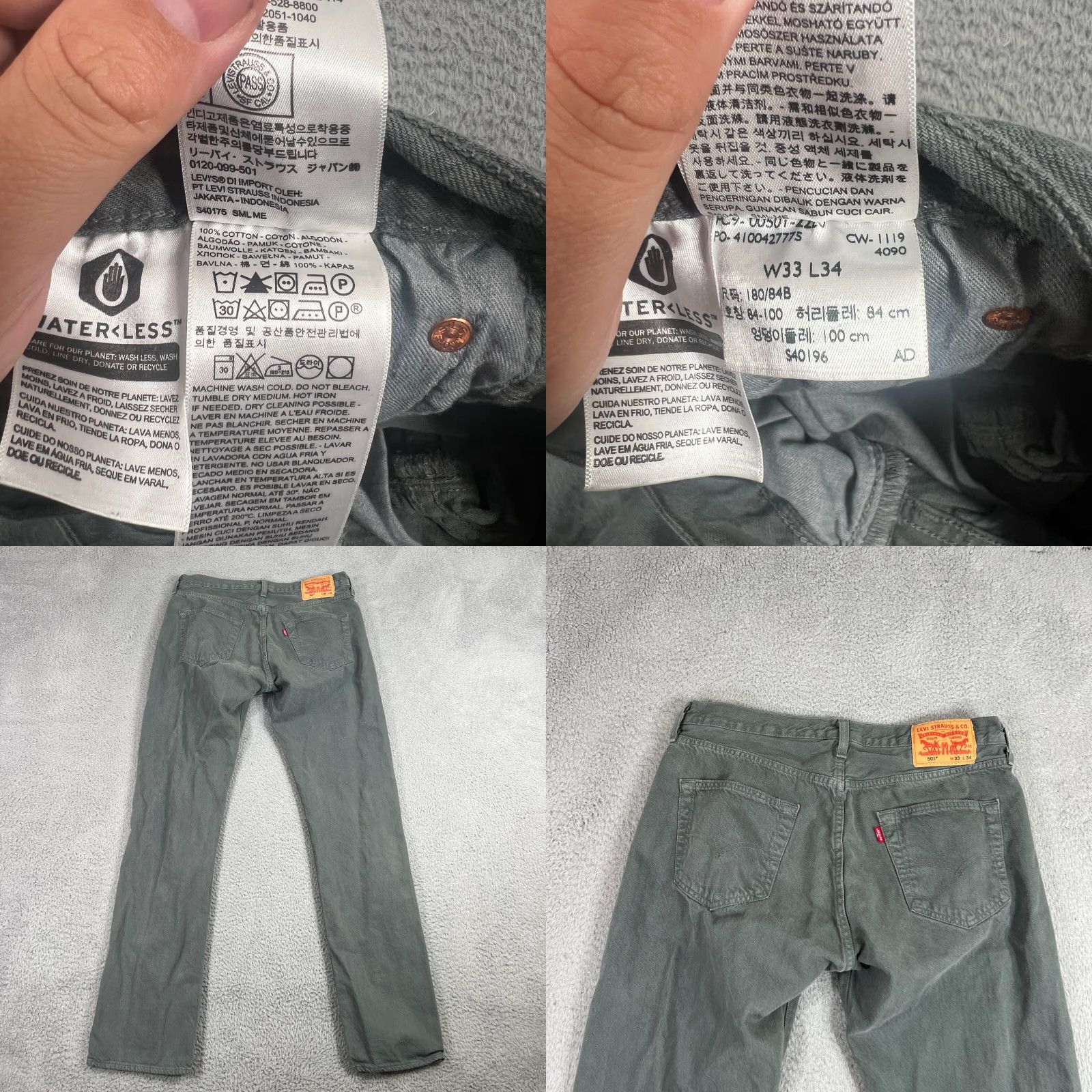 Levi's VINTAGE Levi's 501 Jeans Mens 33x34 Button Fly Dark Green Straight Fit Size US 33 - 8 Thumbnail
