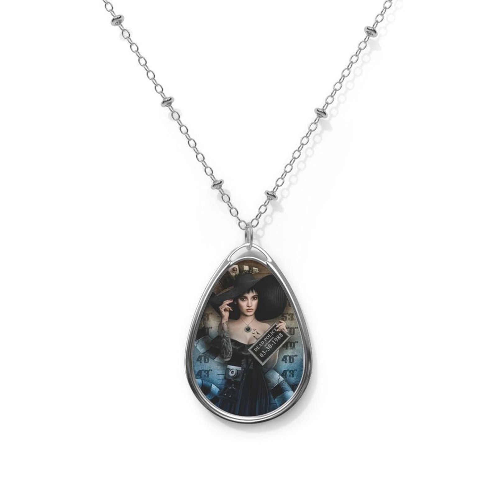 Handmade Gothic Mugshot Teardrop Pendant Necklace Dark Aesthetic Size ONE SIZE - 1 Thumbnail