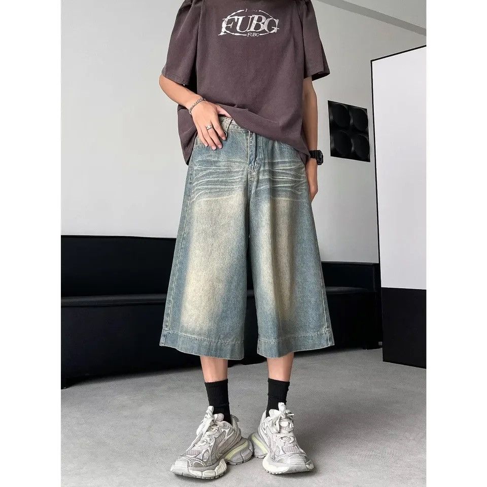 Japanese Brand Vintage Loose-fit Denim Shorts Straight-leg Wide-leg Casual Size US 27 - 2 Thumbnail