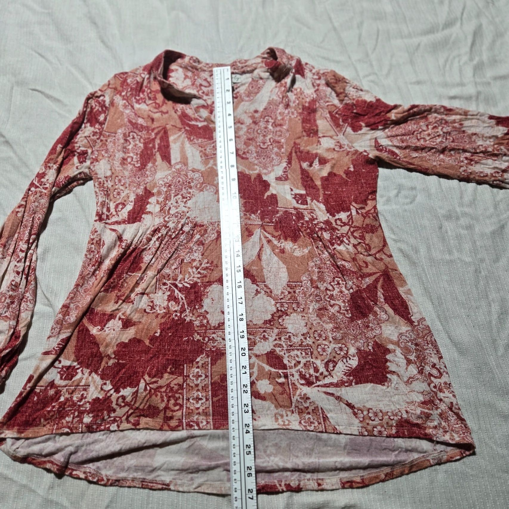 Vintage Wonderfly Red Floral Long Sleeve Shirt Women's M Medium Tunic Blouse Knit Top Shirt Size M / US 6-8 / IT 42-44 - 6 Thumbnail