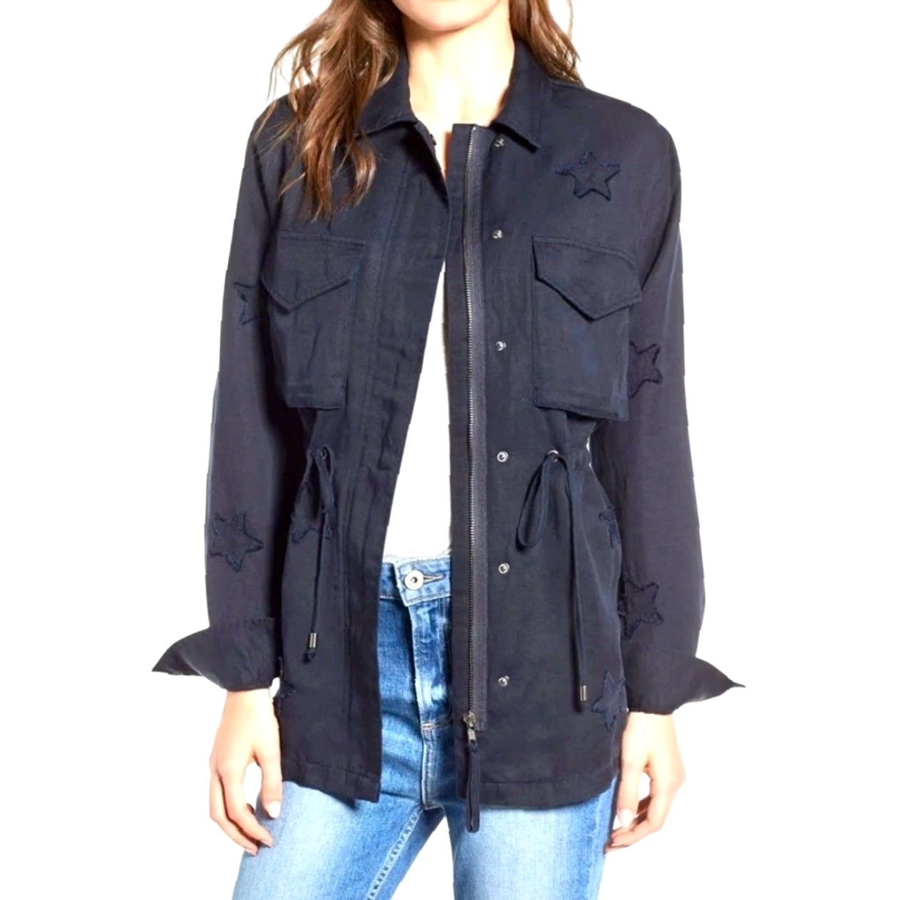 Rails Rails Lancaster Indigo Stars Navy Zip Front Utility Jacket S Women Linen Lyocell Long Sleeve Git Patriot Fall Spring Size S / US 4 / IT 40 - 7 Thumbnail