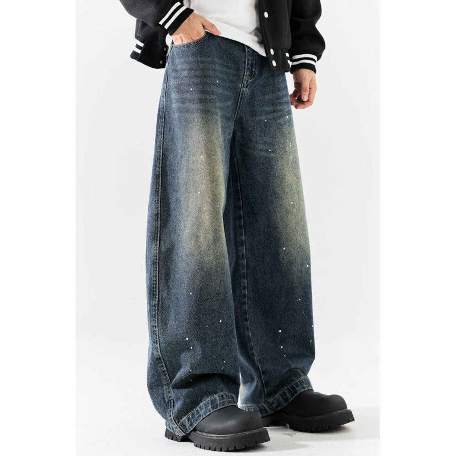 Vintage Black Distressed Wide Leg Jeans, Baggy Denim Pants Size US 30 / EU 46 - 3 Thumbnail