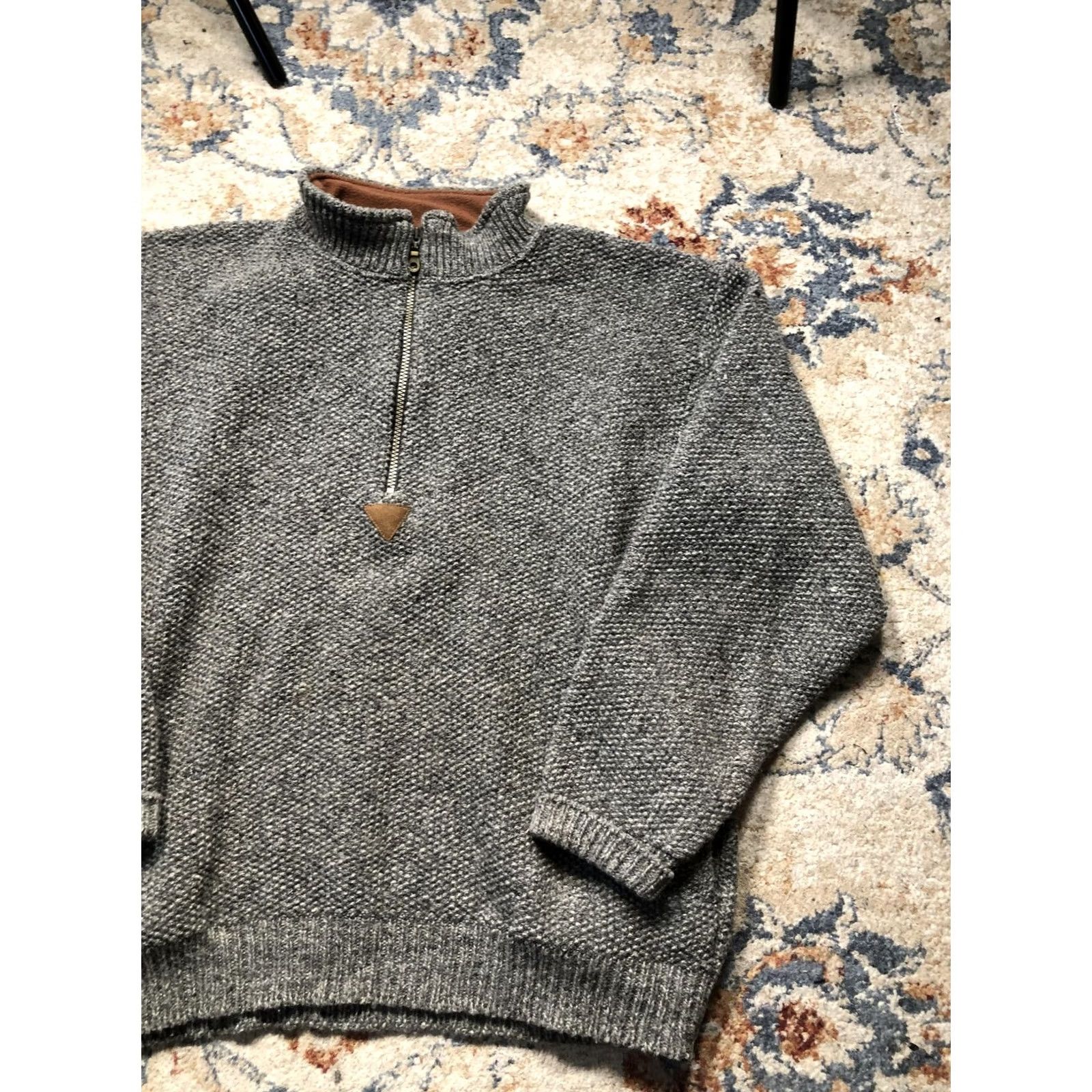 Vintage Early Winters Mens Large Gray Quarter Zip Mock Neck Knit Pullover Sweater Size US L / EU 52-54 / 3 - 4 Thumbnail