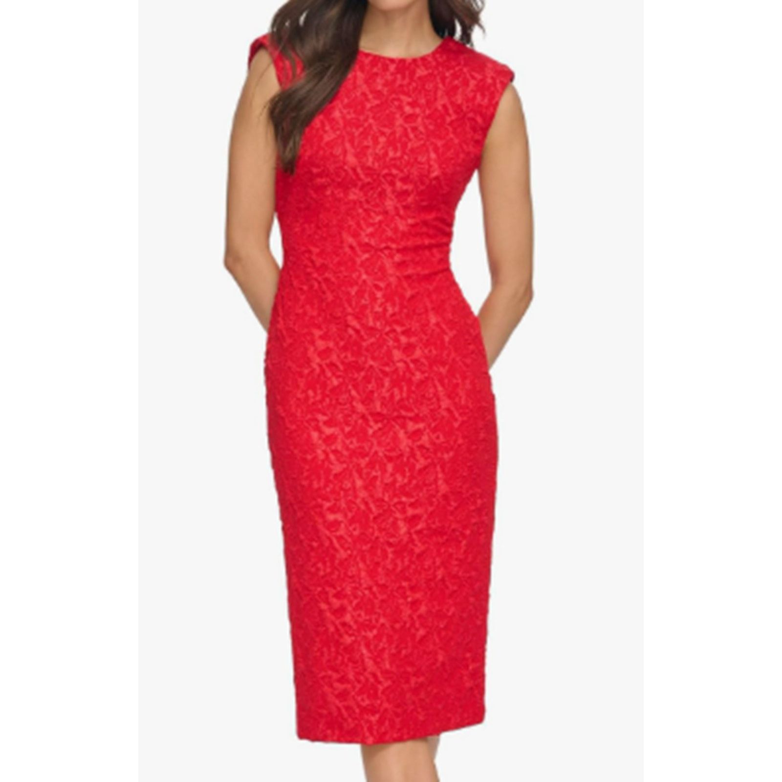 Calvin Klein Calvin Klein Women's Lace Textured Midi Dress Red 10 Size L / US 10 / IT 46 - 1 Thumbnail