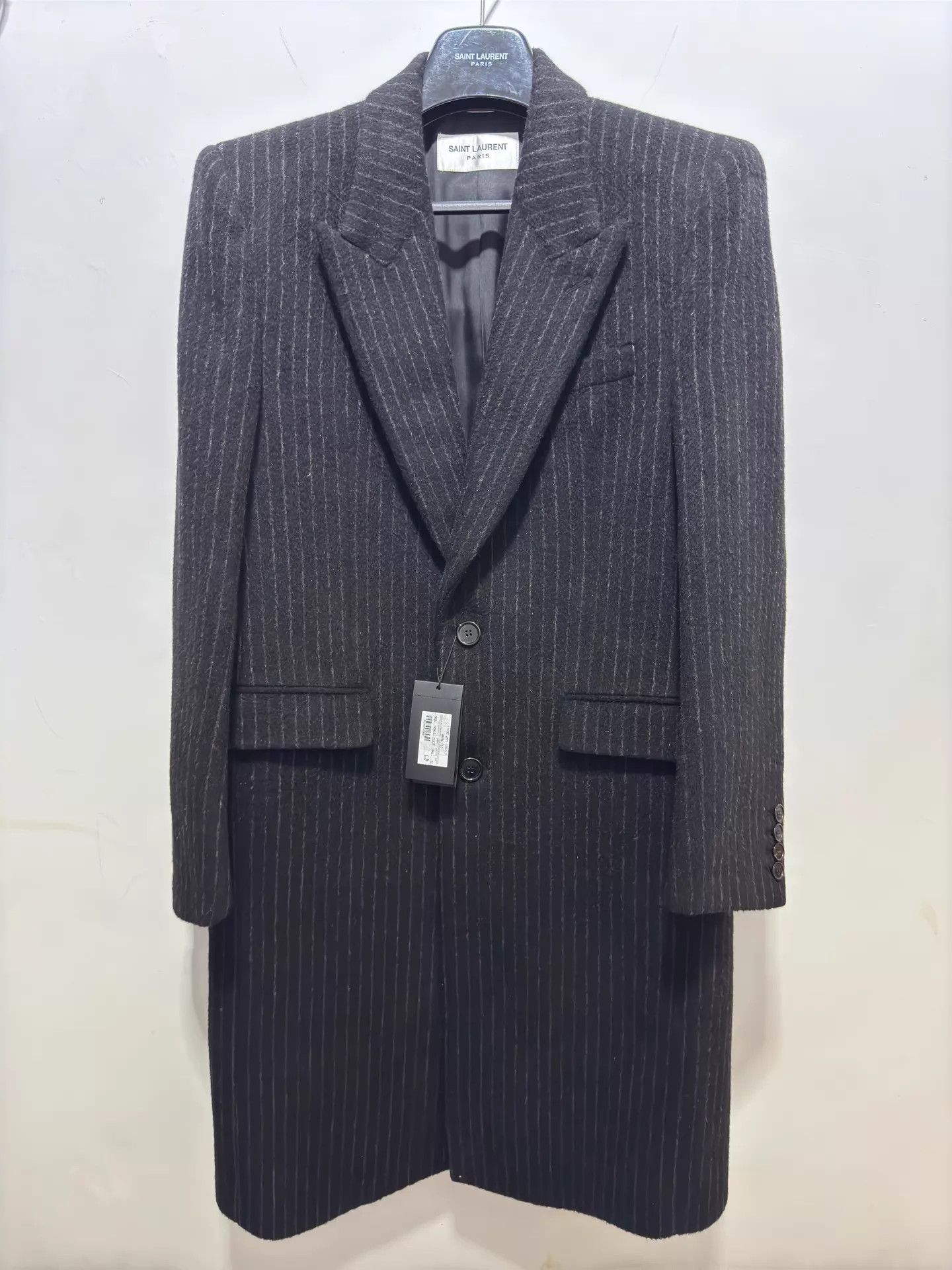 Saint Laurent Paris Black Pinstriped Long Coat Size L Size US L / EU 52-54 / 3 - 1 Thumbnail