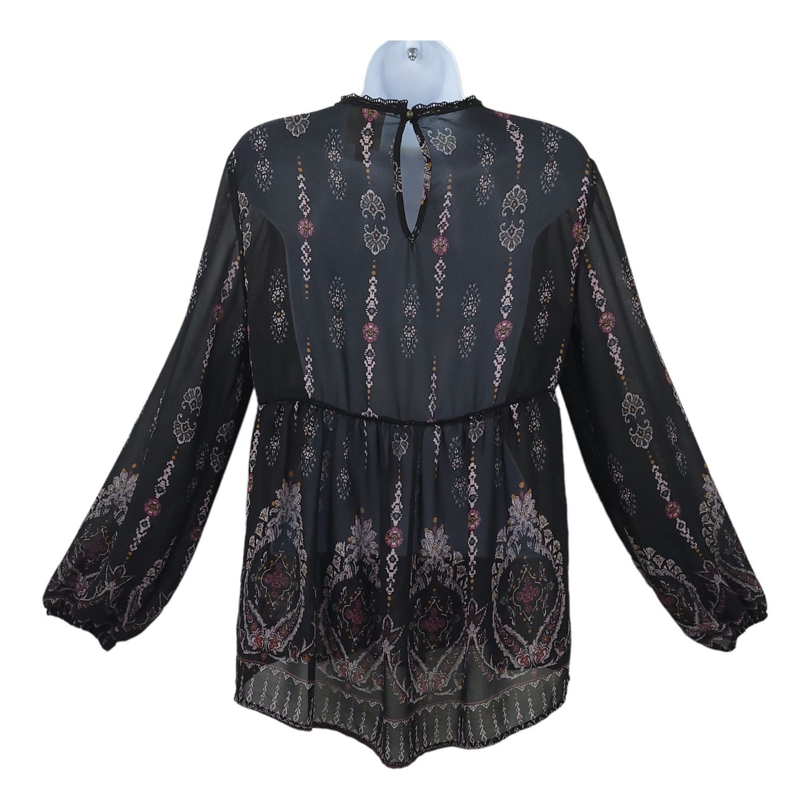 Other Knox Rose Boho Peasant Top M Black Floral Sheer Lace Velvet Size M / US 6-8 / IT 42-44 - 2 Thumbnail