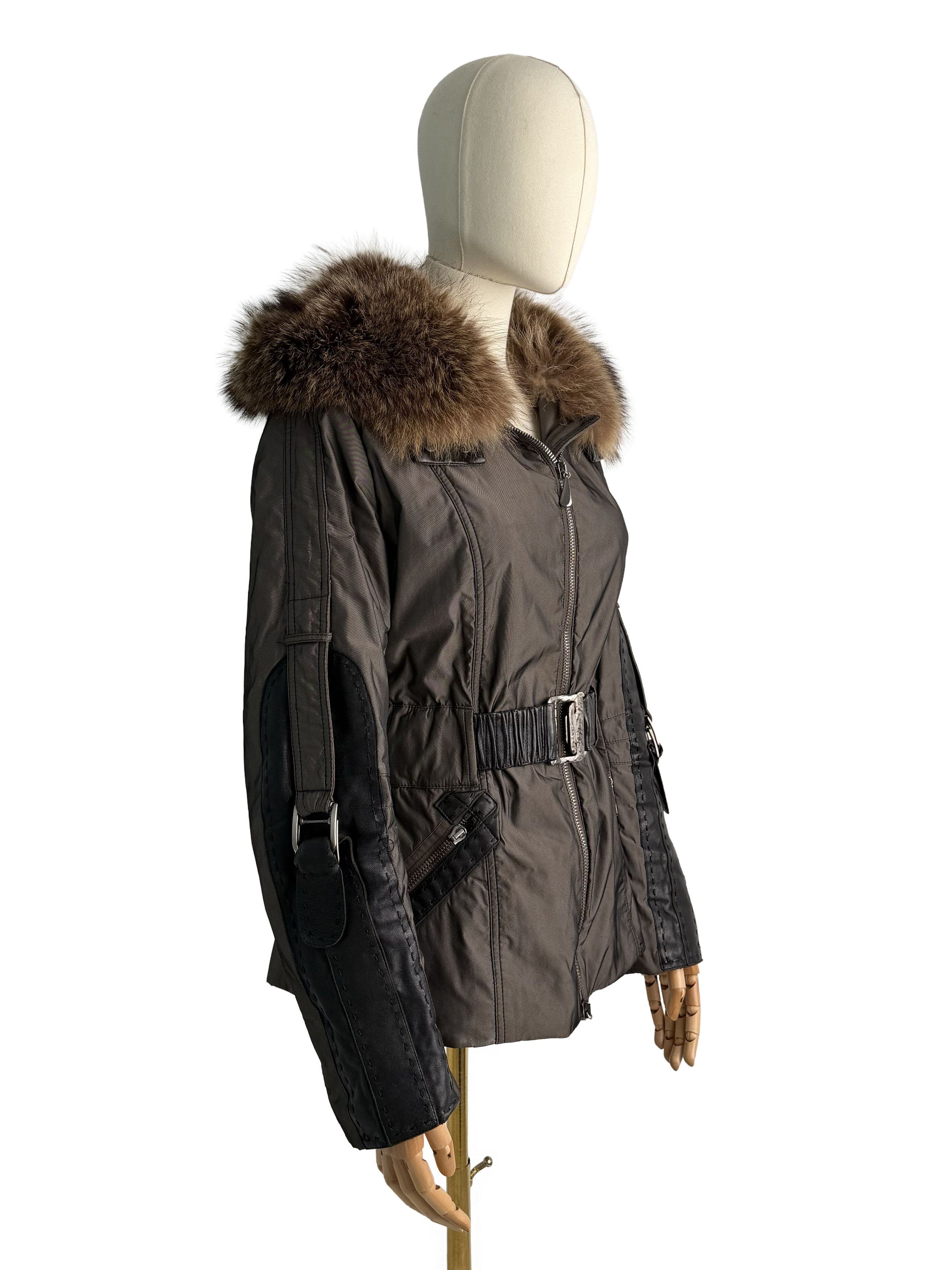 Vintage Vintage Jacket Real Fur Trim Belted Zip Brown Coat Size M / US 6-8 / IT 42-44 - 1 Thumbnail