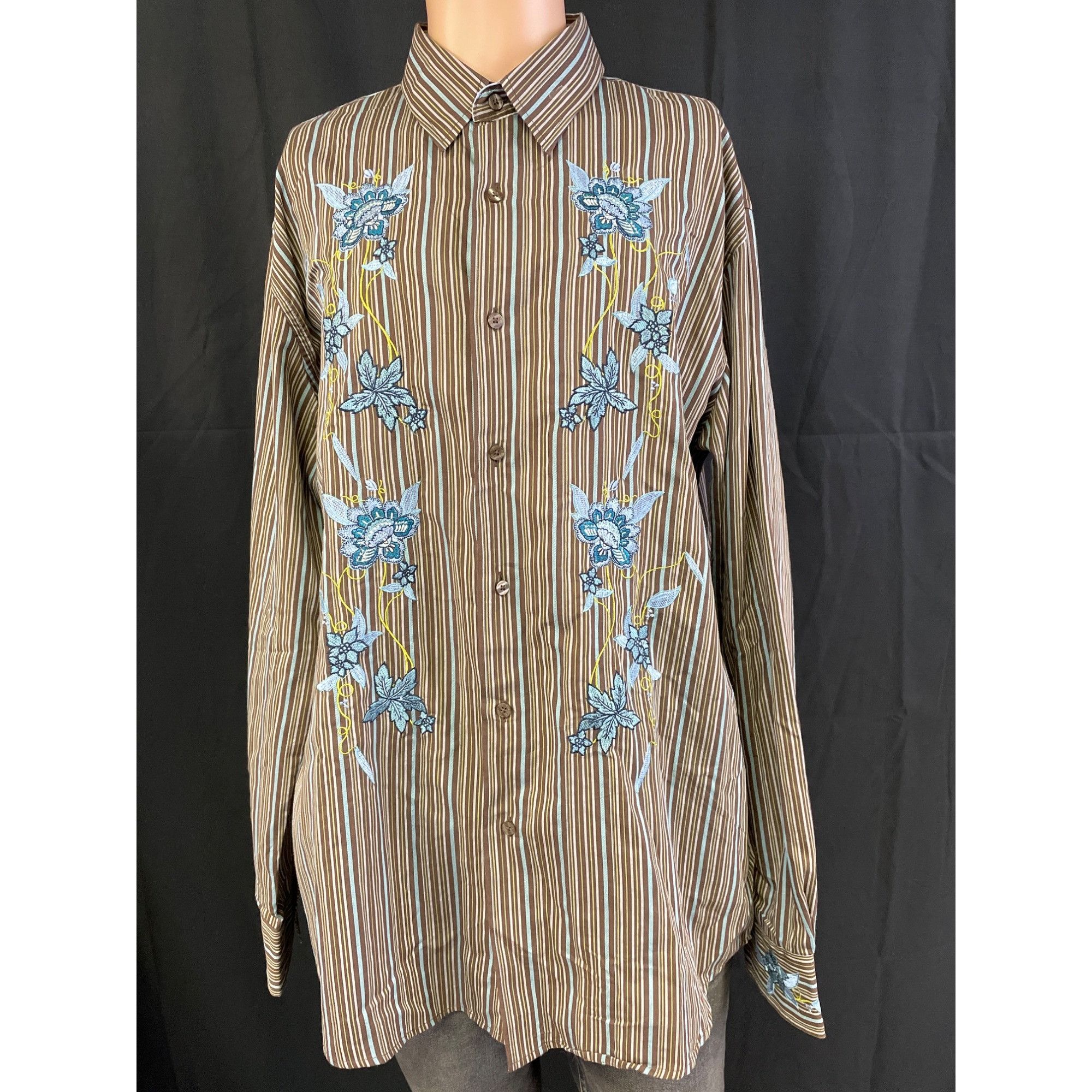 Other Coastal Men's Floral/Striped Brown Button up/long Sleeve Shi Size US XL / EU 56 / 4 - 1 Thumbnail
